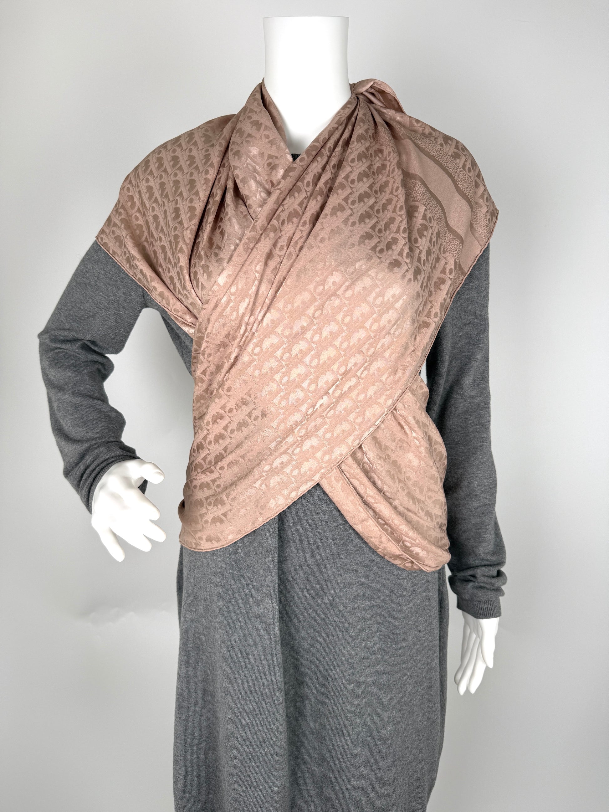 Christian Dior Mizza Oblique Beige Jacquard  Stole Wrap Scarf 