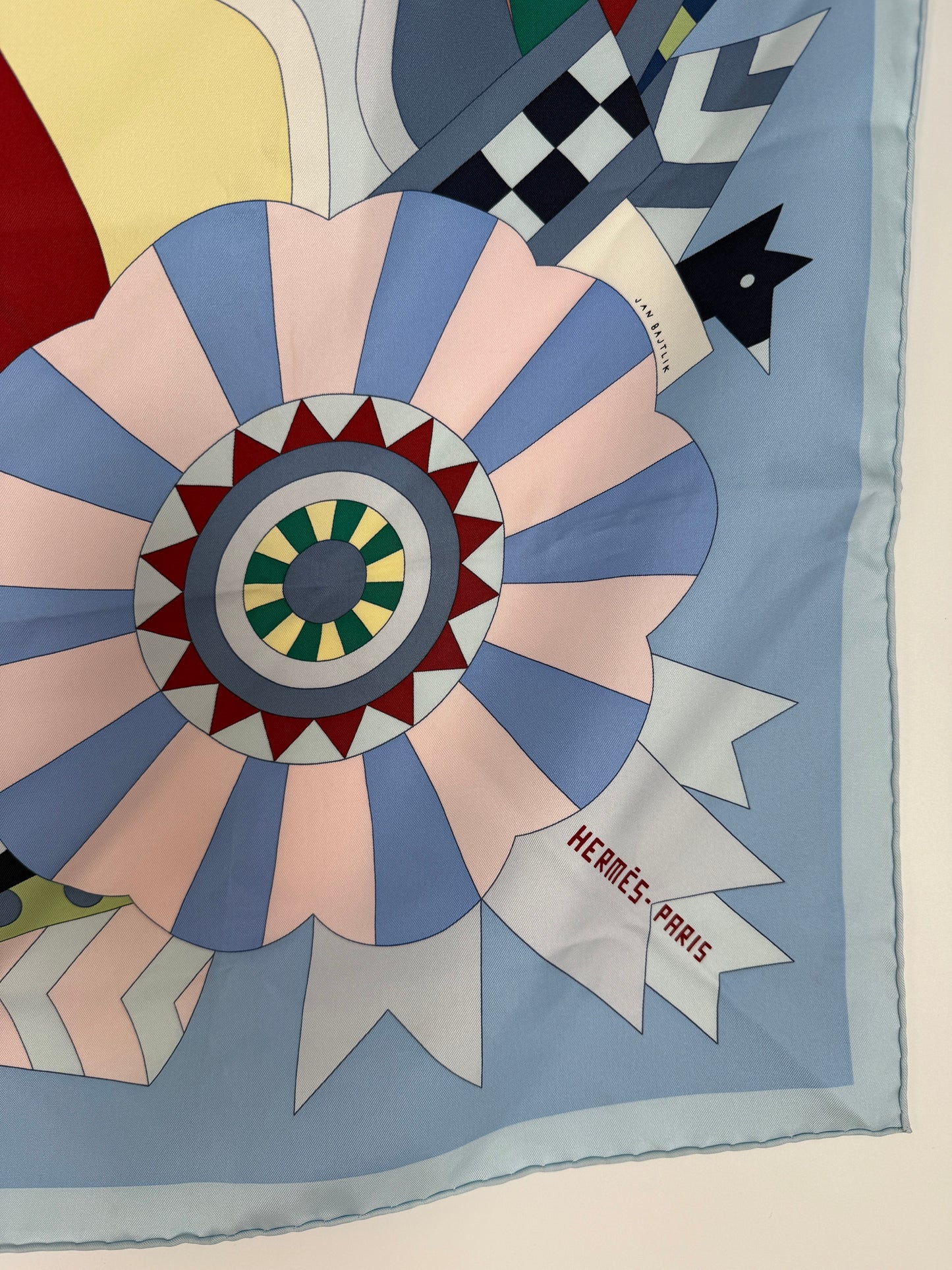 HERMES Cheval de Fete Horse Blue Green Rouge H Silk Square Scarf 90