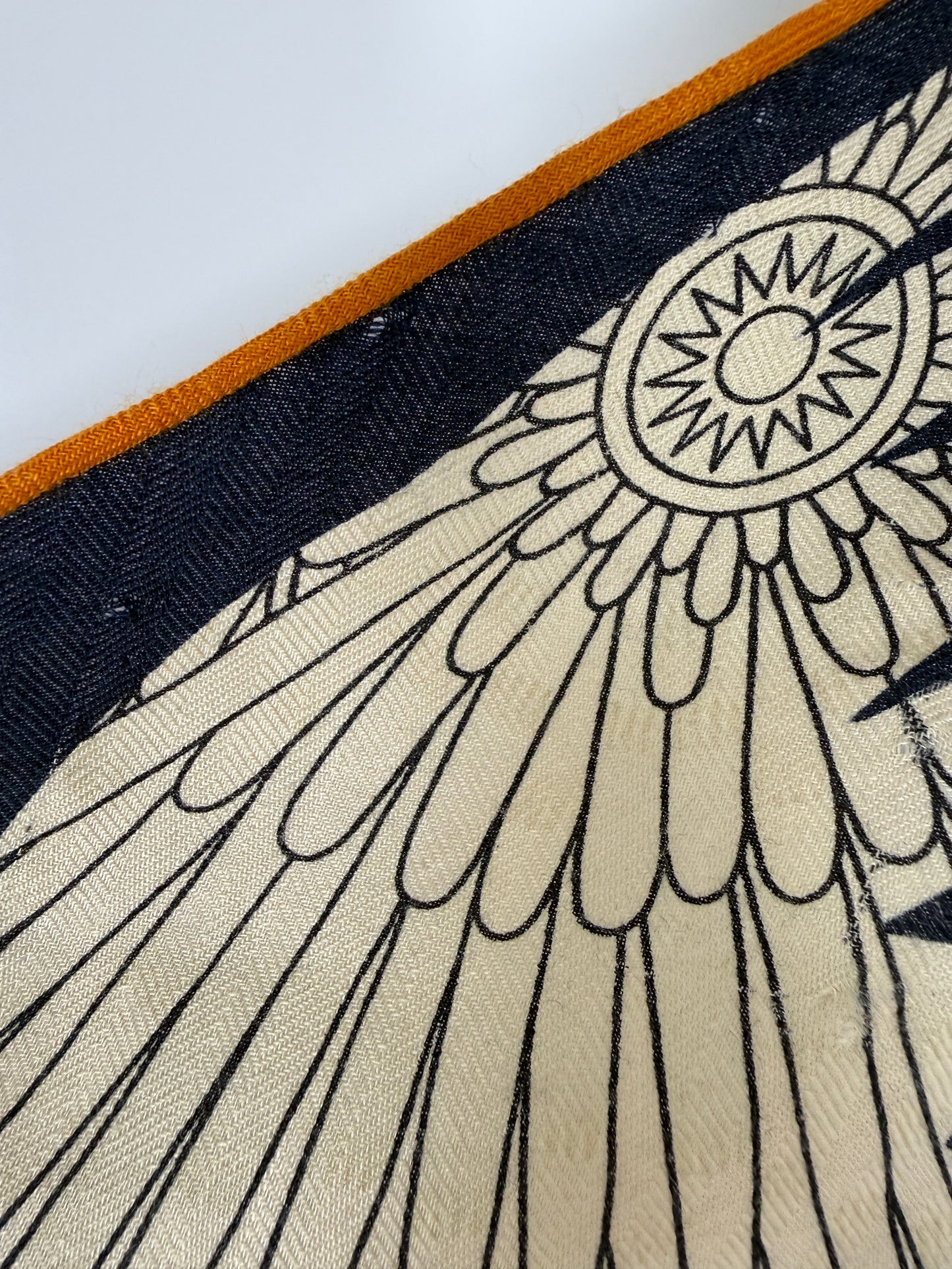 HERMES Bal de Soie Mask Navy Natural Triangle Cashmere Silk Scarf
