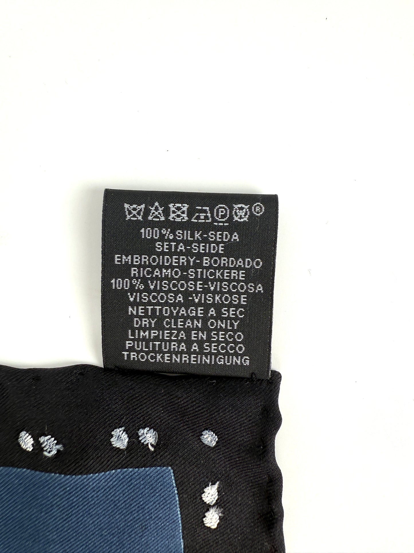 HERMES Robe Legere Embroidered Black Creme Silk Square Scarf 45