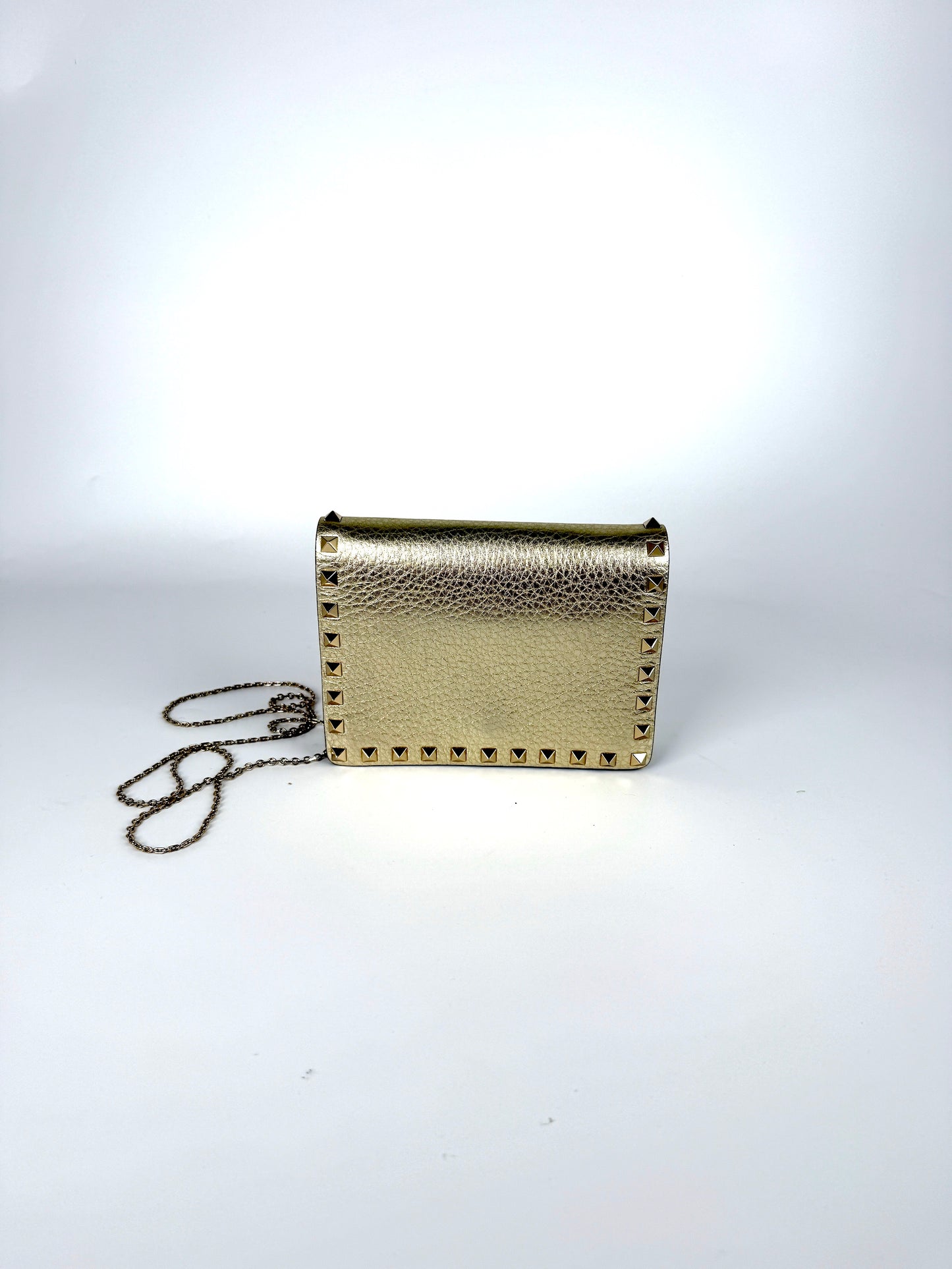 Valentino Garavani Rockstud Gold Leather Chain Crossbody Wallet on the Chain Bag