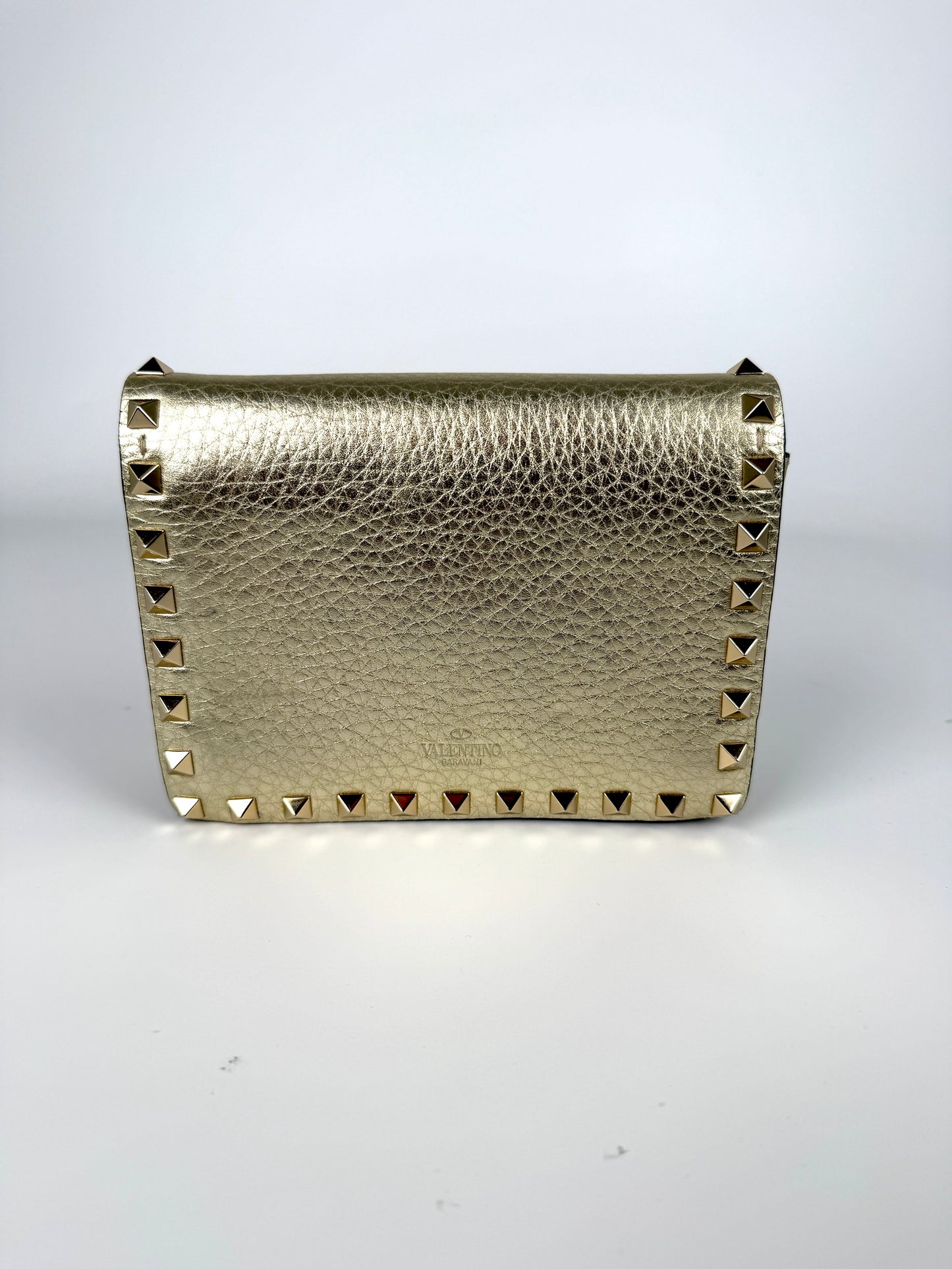Valentino Garavani Rockstud Gold Leather Chain Crossbody Wallet on the Chain Bag