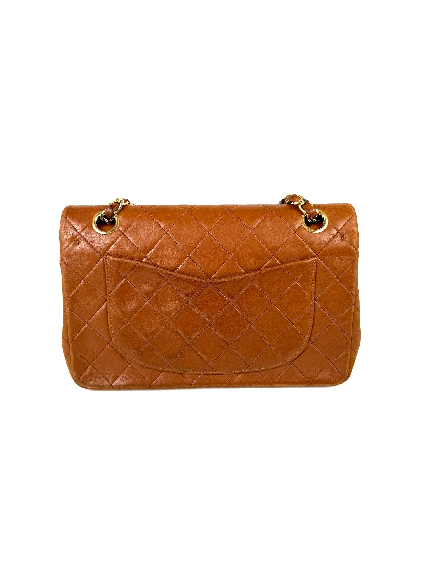 Chanel Vintage Brown Small Lambskin Quilted Leather Gold Hardware Double Flap Shoulder Bag