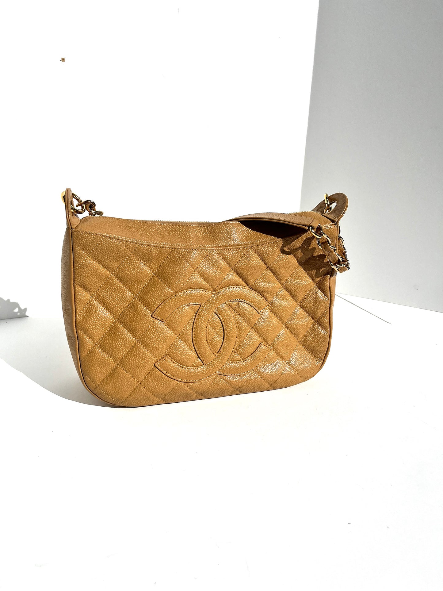 Vintage CHANEL Timeless Beige Quilted Caviar Hobo Bag