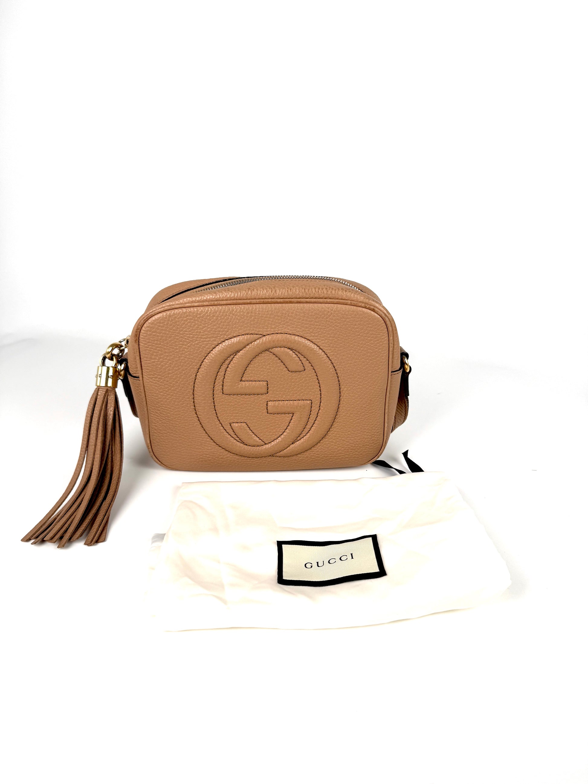 GUCCI Soho Disco Interlocking GG Beige Leather Crossbody Bag