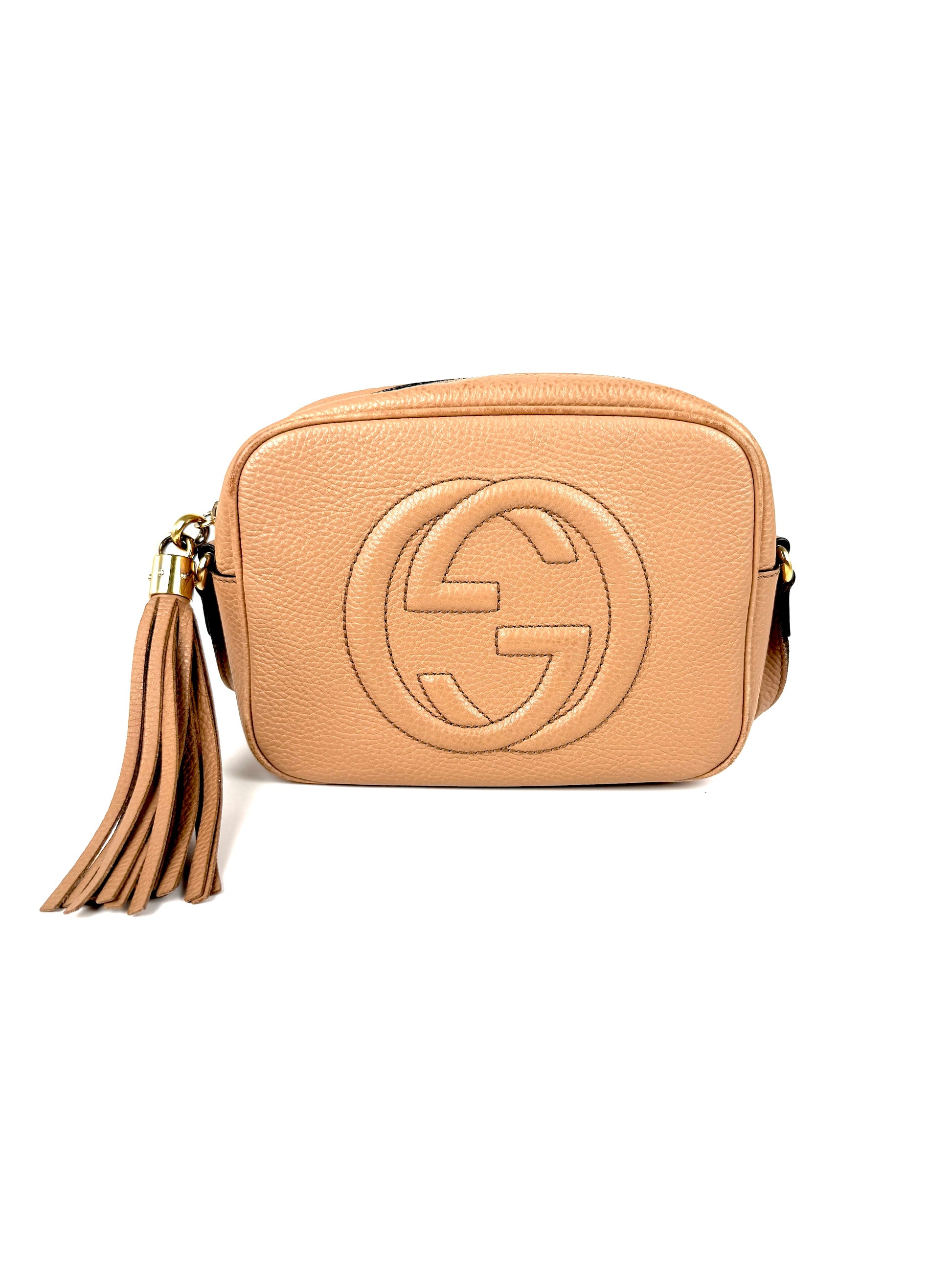 GUCCI Soho Disco Interlocking GG Beige Leather Crossbody Bag