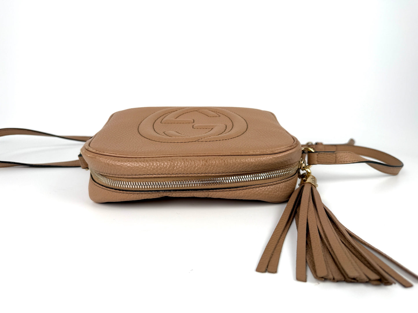 GUCCI Soho Disco Interlocking GG Beige Leather Crossbody Bag