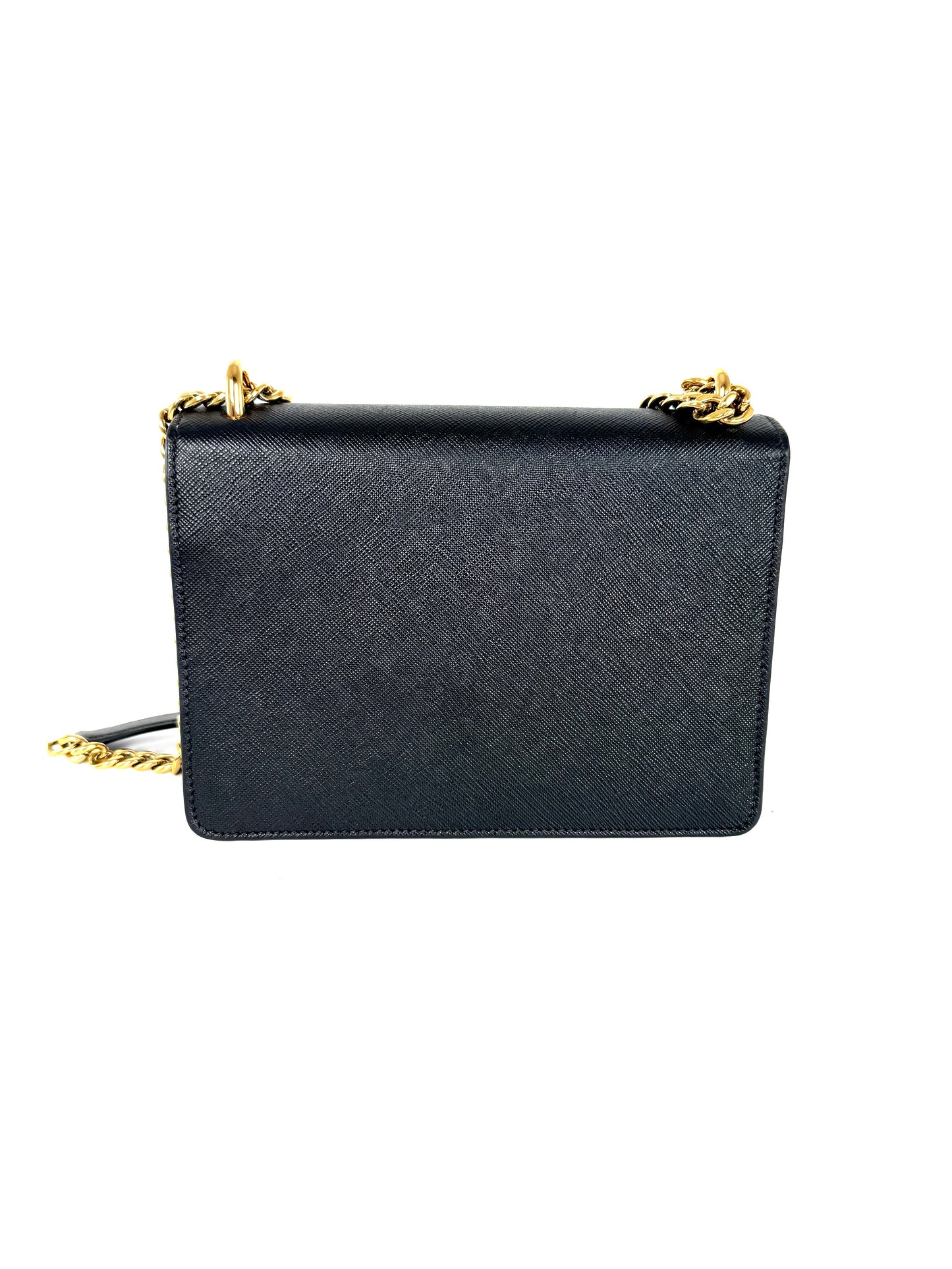 Prada Envelope Saffiano Soft Calfskin Flap Chain Metal Triangle Logo Black Leather Shoulder Crossbody Bag