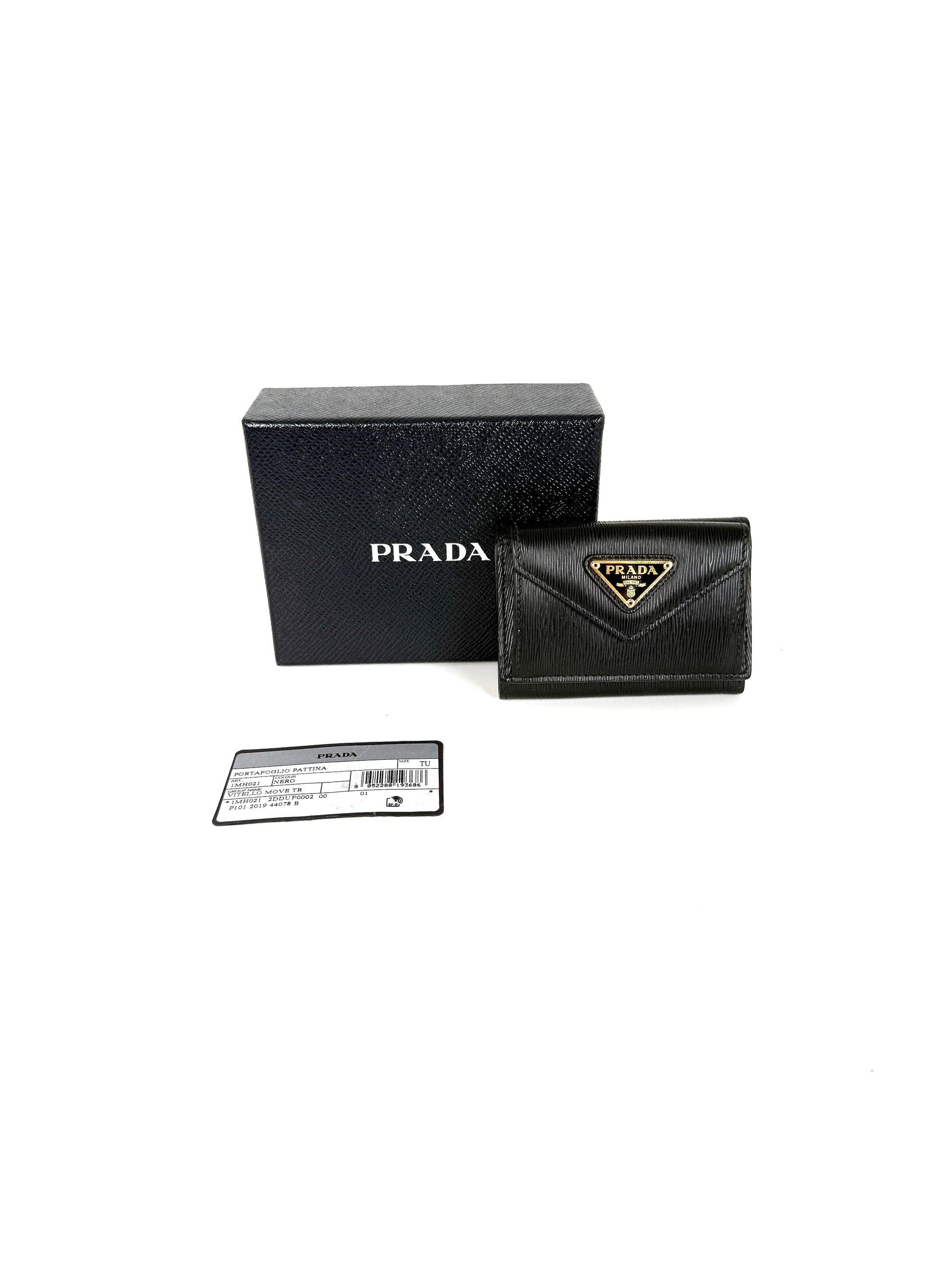 Prada Vitello Move Logo Leather Flap Compact Small Tri Fold Wallet 