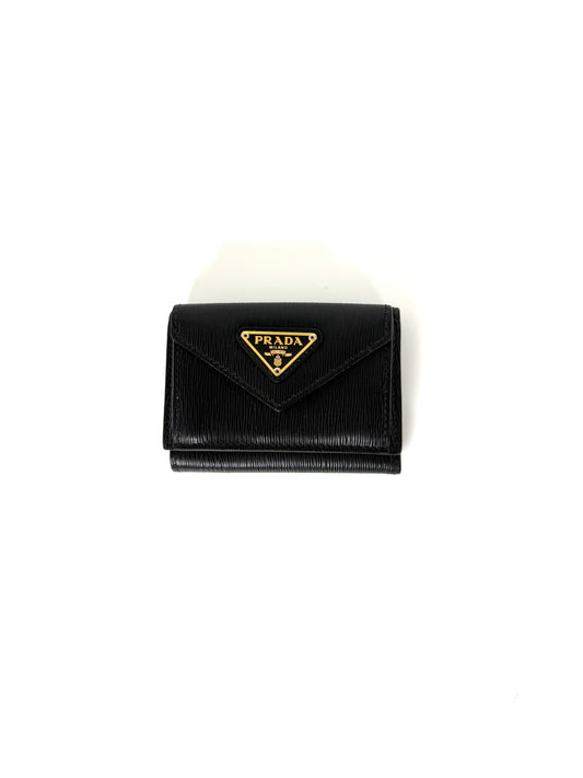 Prada Vitello Move Logo Leather Flap Compact Small Tri Fold Wallet 
