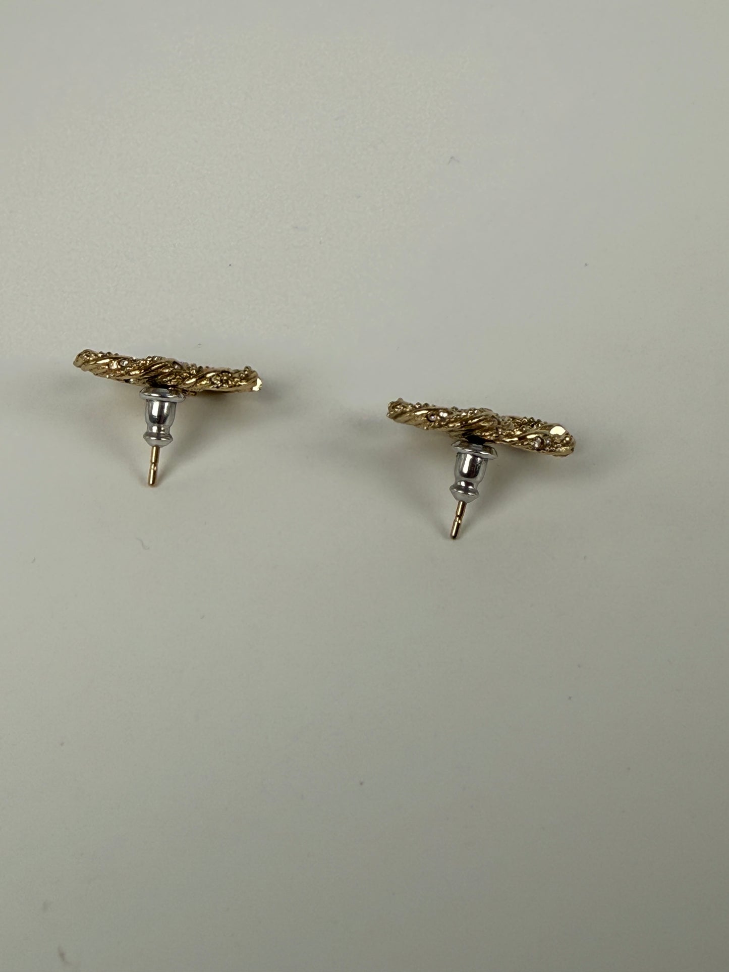 CHANEL CC Stud Light Gold Twisted Rhinestone Earrings