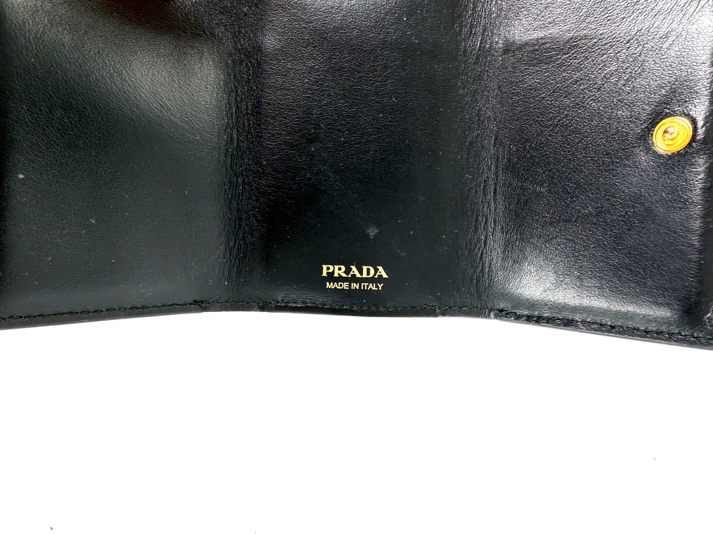 Prada Vitello Move Logo Leather Flap Compact Small Tri Fold Wallet