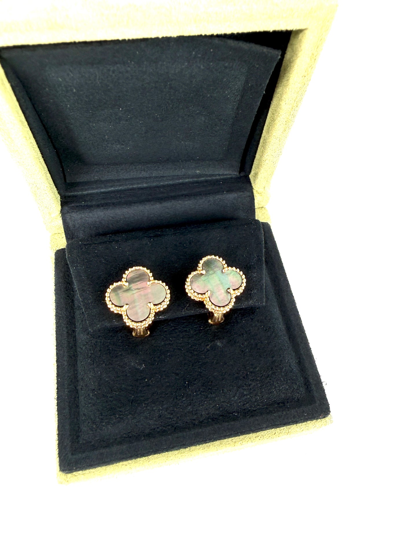 Van Cleef & Arpels Special Order Vintage Alhambra Gray Mother of Pearl 18k Yellow Gold Stud Earrings