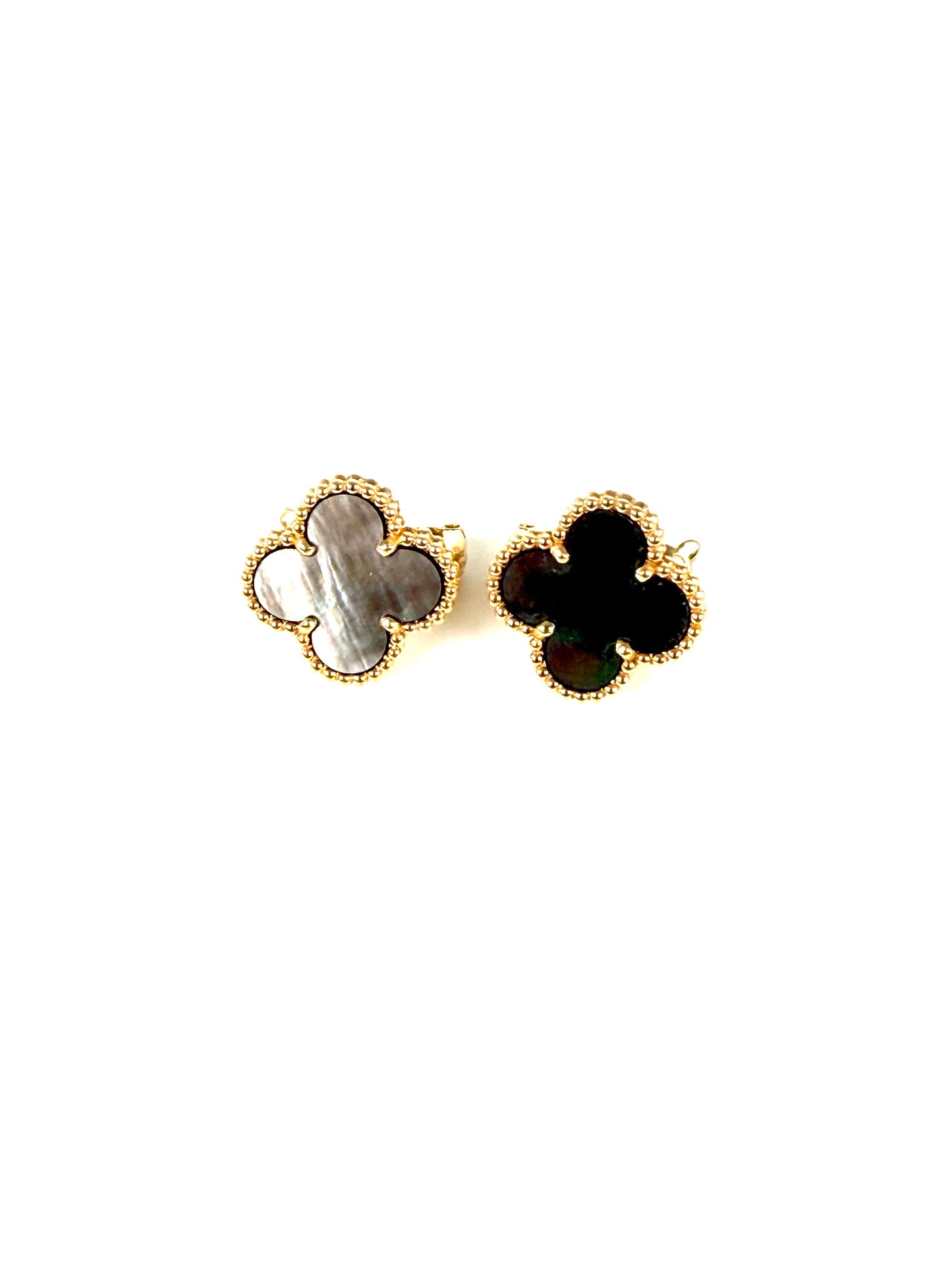 Van Cleef & Arpels Special Order Vintage Alhambra Gray Mother of Pearl 18k Yellow Gold Stud Earrings