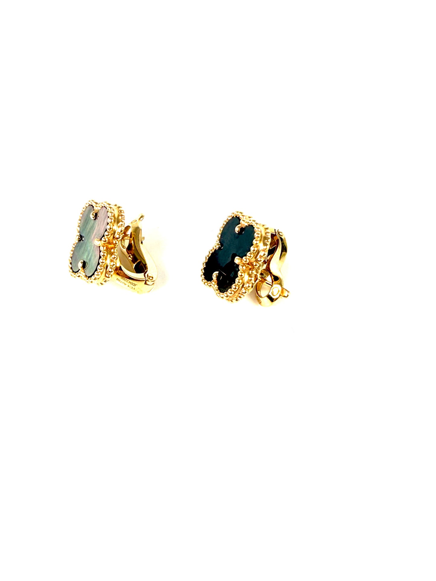 Van Cleef & Arpels Special Order Vintage Alhambra Gray Mother of Pearl 18k Yellow Gold Stud Earrings