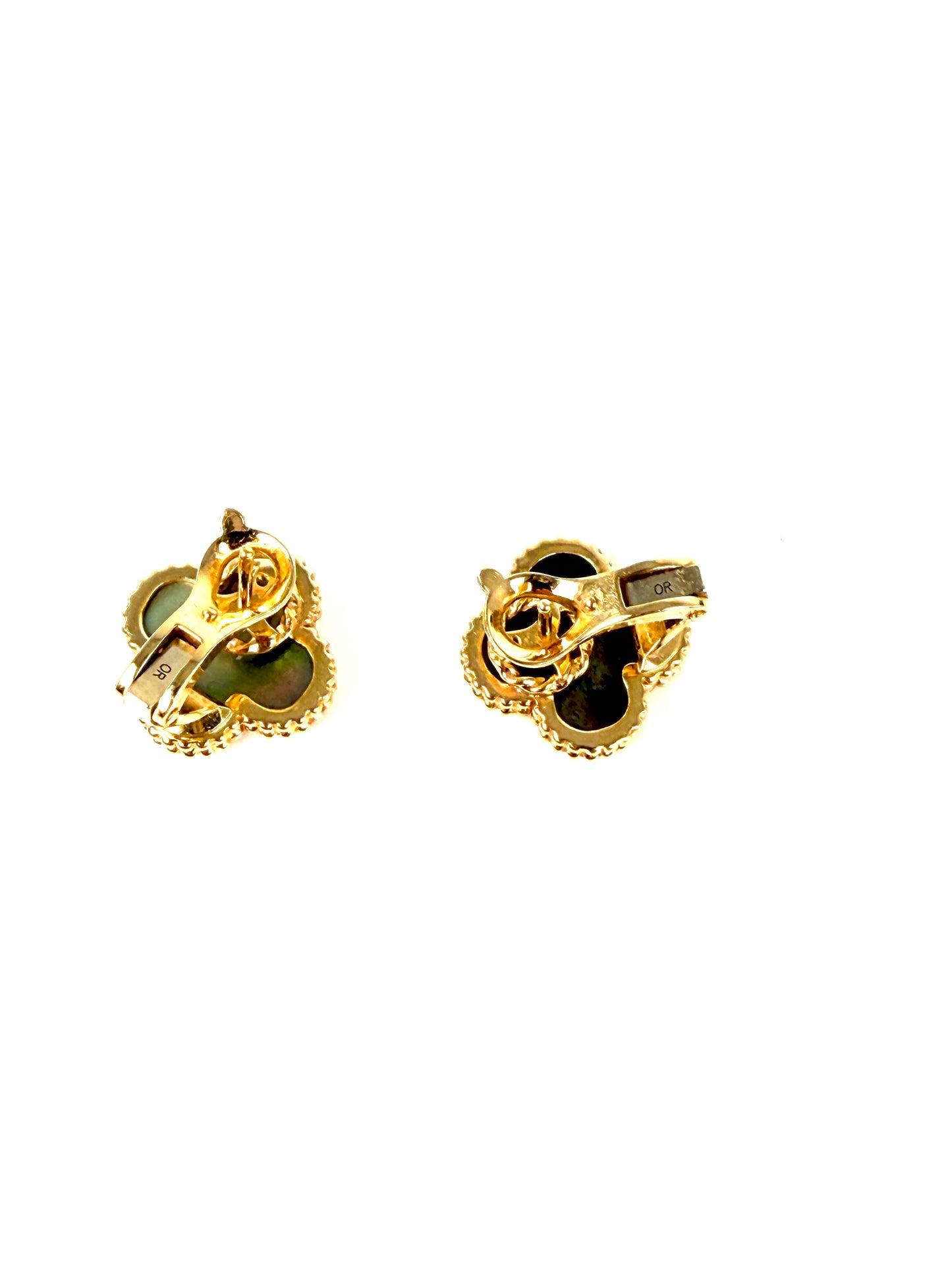 Van Cleef & Arpels Special Order Vintage Alhambra Gray Mother of Pearl 18k Yellow Gold Stud Earrings