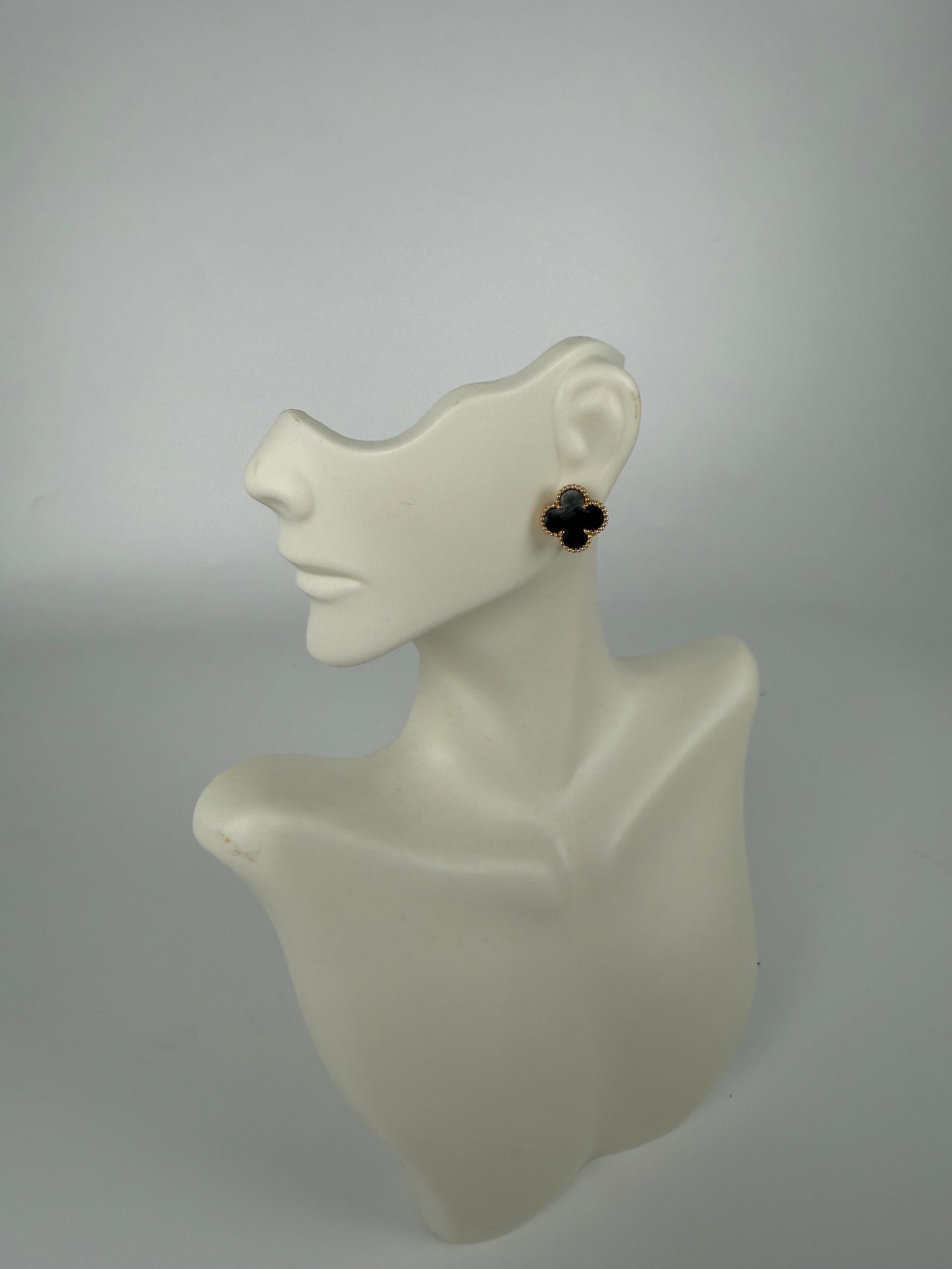Van Cleef & Arpels Special Order Vintage Alhambra Gray Mother of Pearl 18k Yellow Gold Stud Earrings