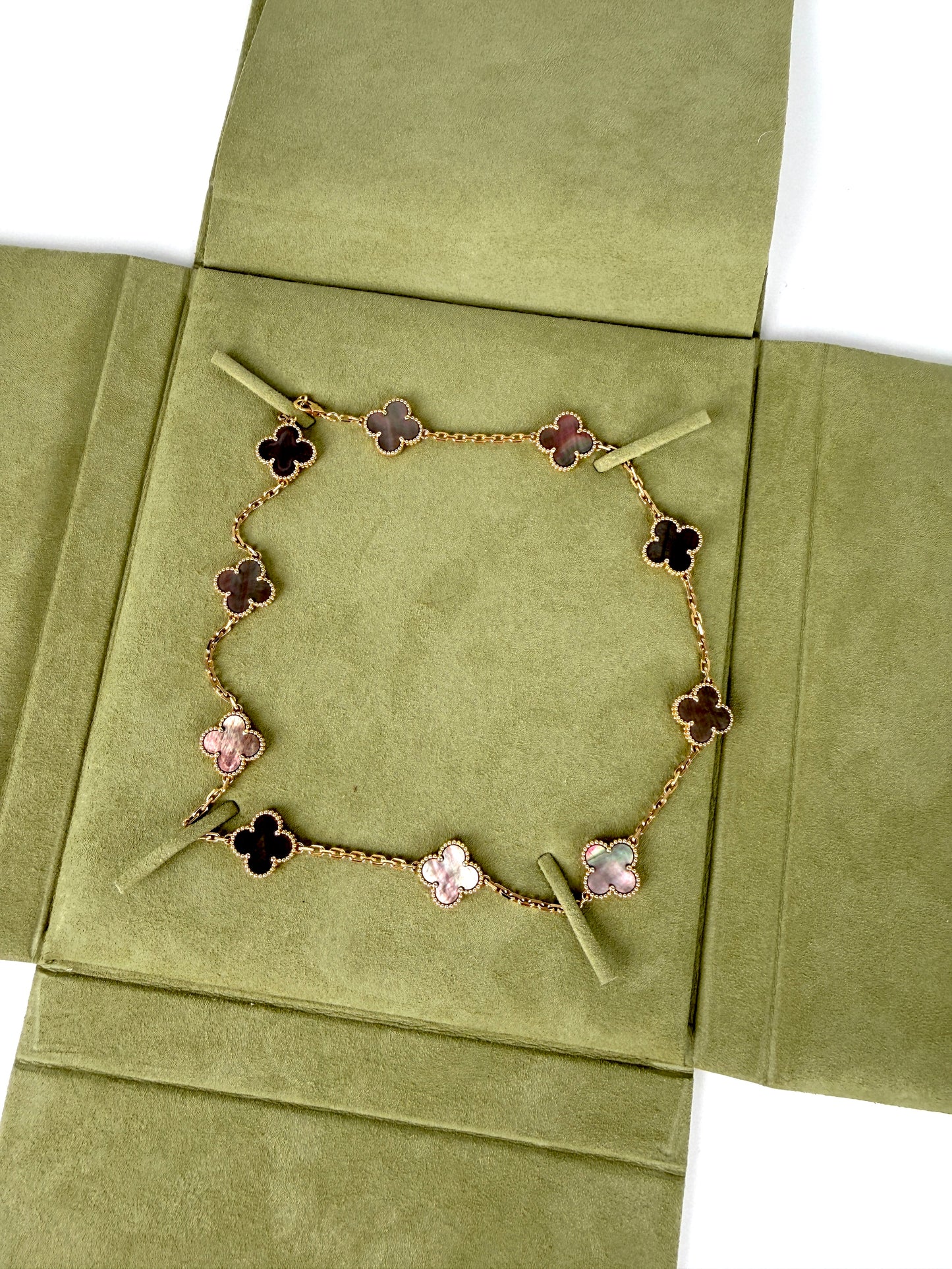 Van Cleef & Arpels Special Order Vintage Alhambra Gray Mother of Pearl 18k Yellow Gold 10 Motif Necklace