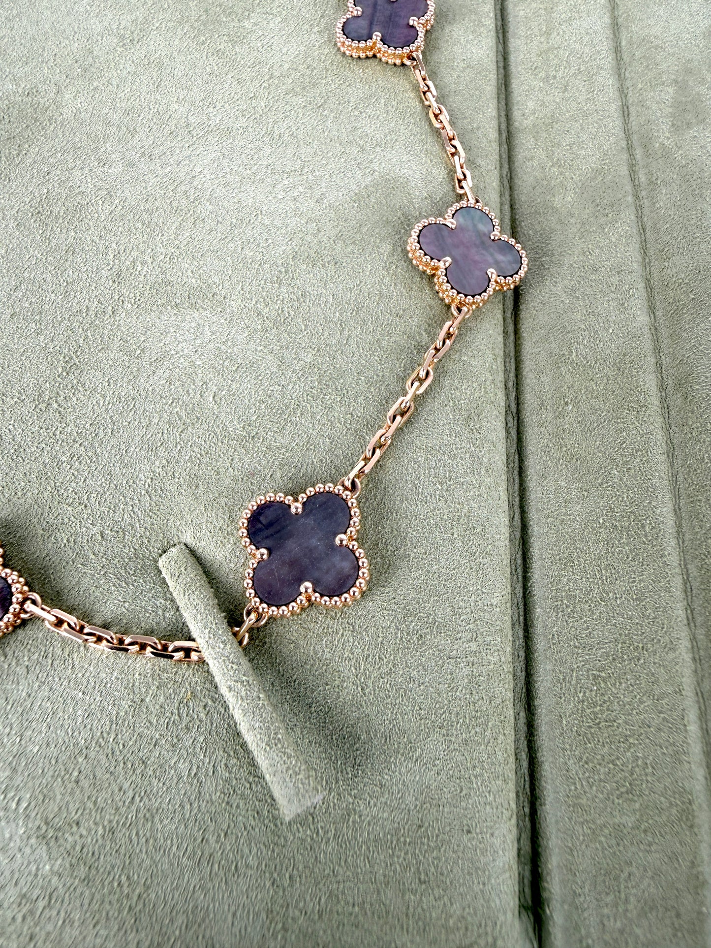 Van Cleef & Arpels Special Order Vintage Alhambra Gray Mother of Pearl 18k Yellow Gold 10 Motif Necklace