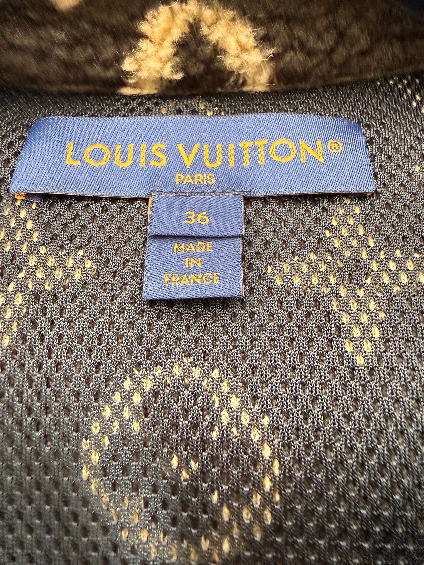 LOUIS VUITTON Monogram Fleece Hooded Brown Black Jacket Coat 36