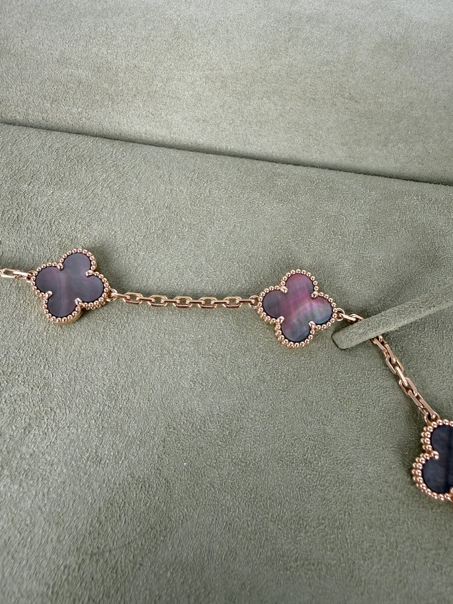 Van Cleef & Arpels Special Order Vintage Alhambra Gray Mother of Pearl 18k Yellow Gold 10 Motif Necklace