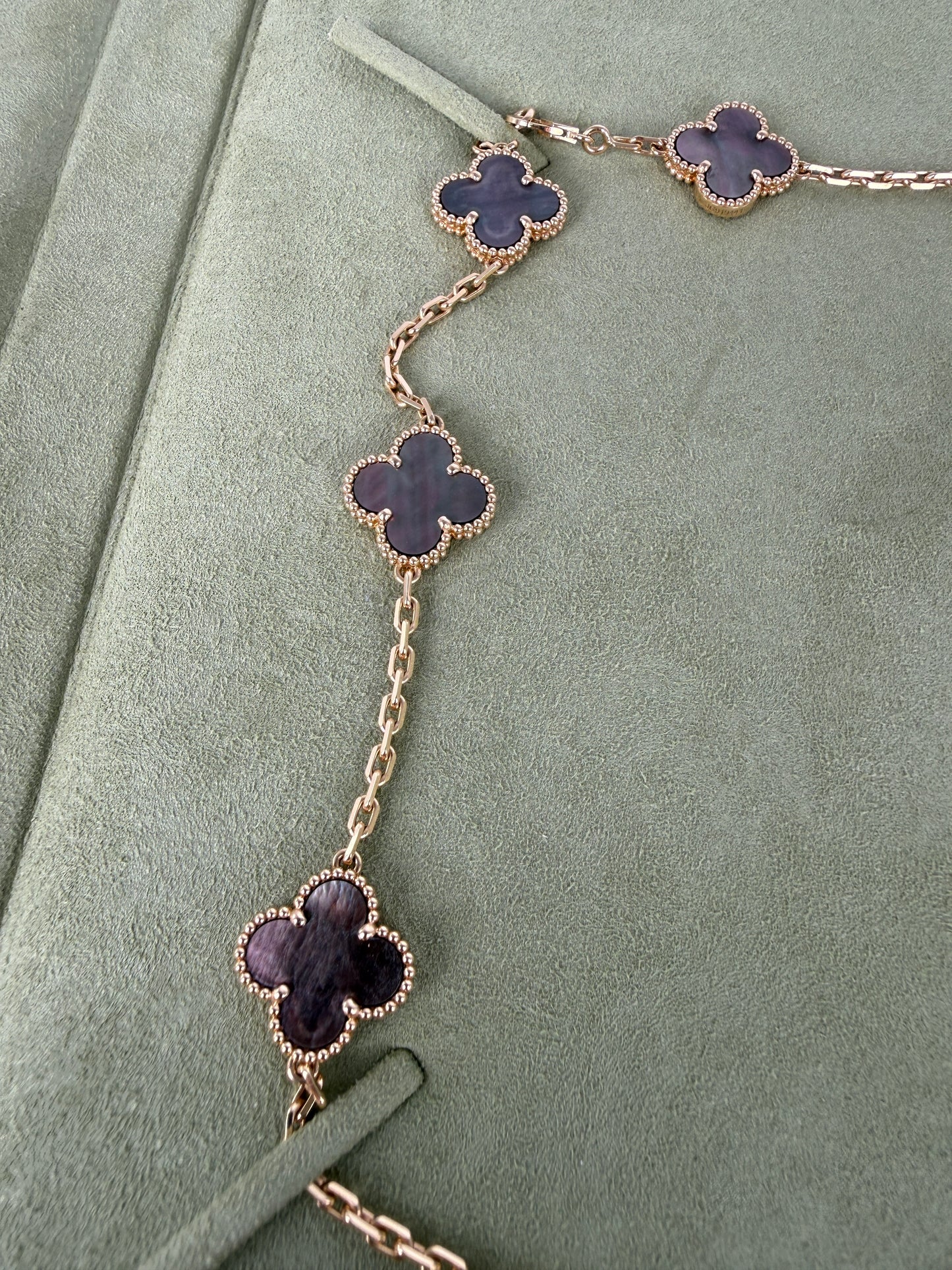 Van Cleef & Arpels Special Order Vintage Alhambra Gray Mother of Pearl 18k Yellow Gold 10 Motif Necklace