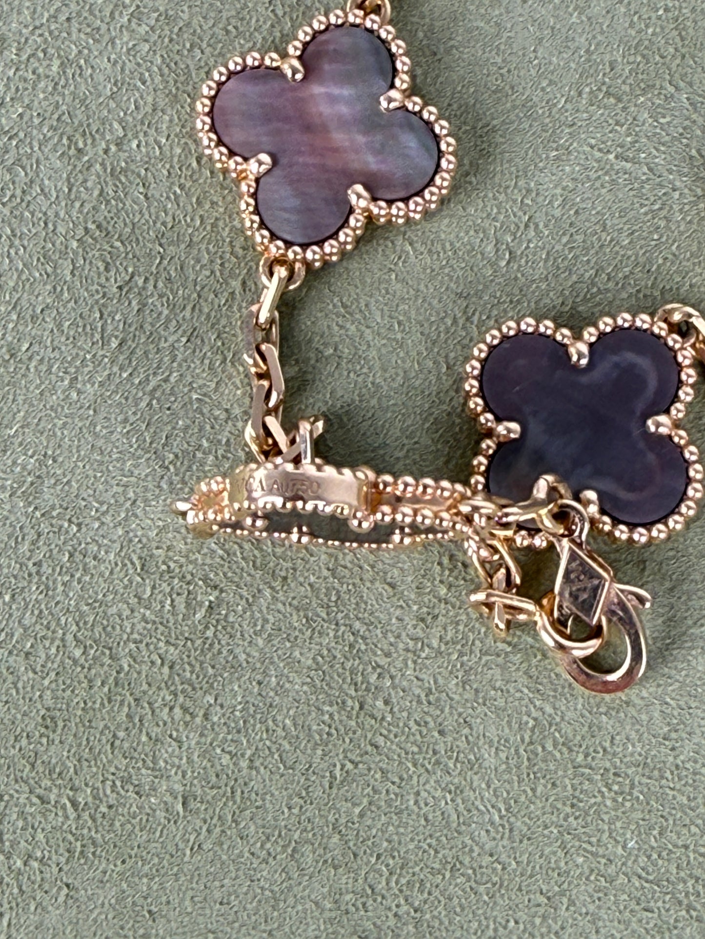 Van Cleef & Arpels Special Order Vintage Alhambra Gray Mother of Pearl 18k Yellow Gold 10 Motif Necklace