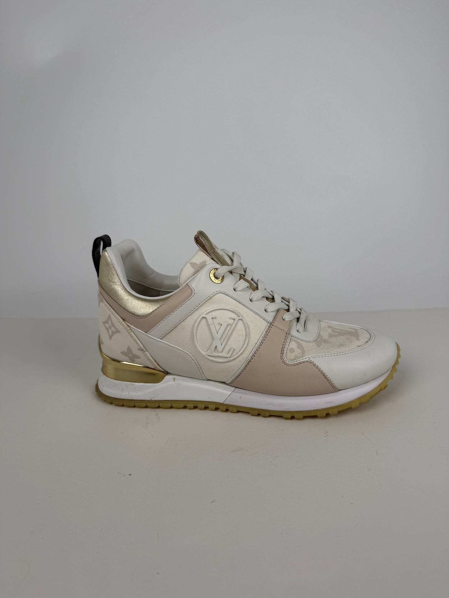 LOUIS VUITTON Run Away White Leather Fabric Monogram Sneakers 36.5, 6.5