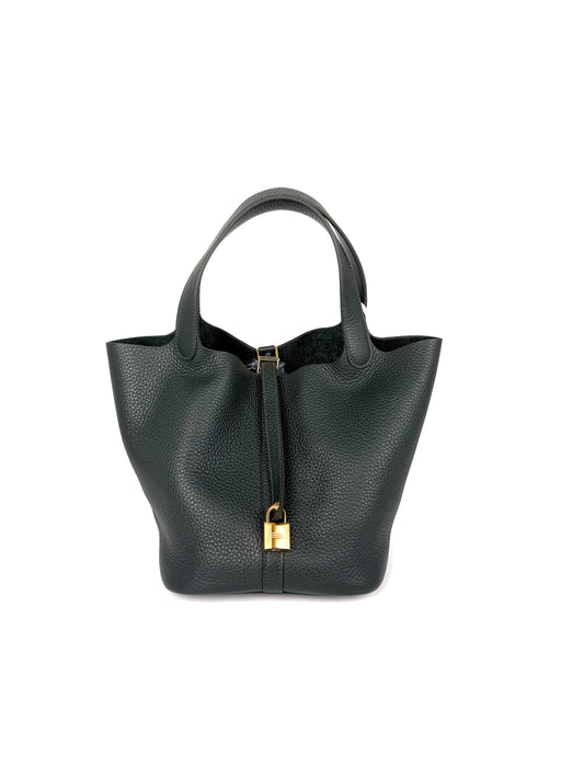 HERMES Picotin Lock 22 MM Vert Mangrove Green Taurillon Clemence Satchel Top Handle Bag