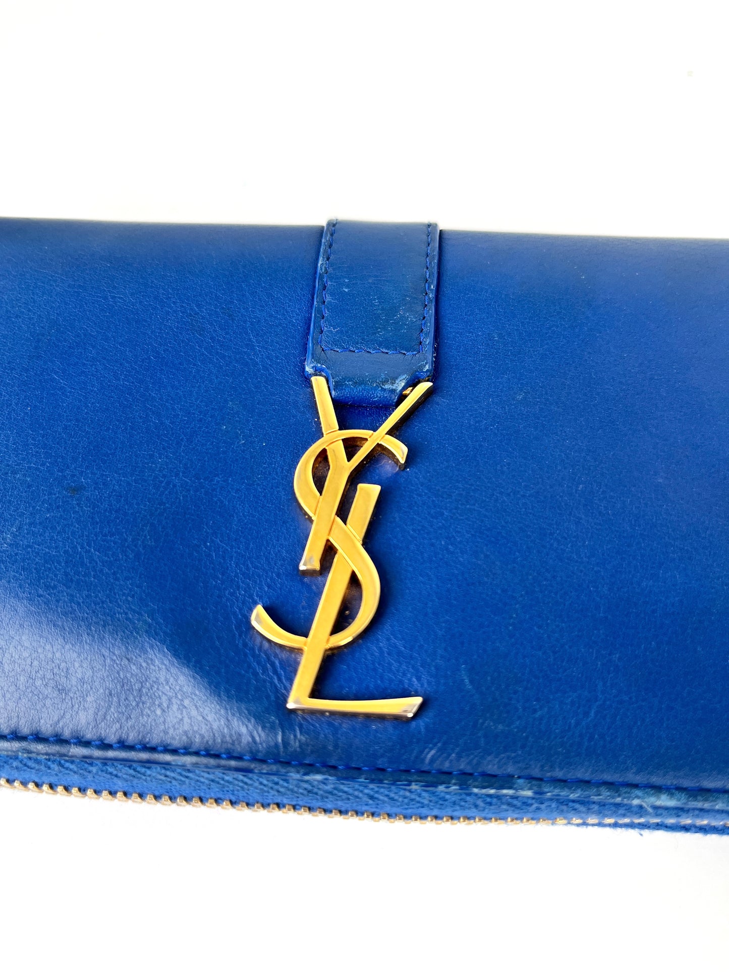 Saint Laurent YSL Blue Leather Long Continental Zip Wallet