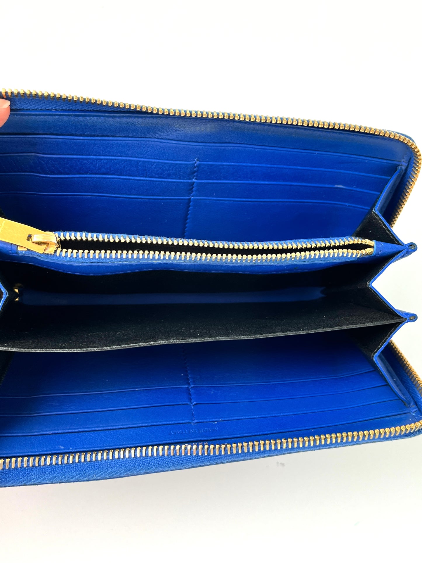 Saint Laurent YSL Blue Leather Long Continental Zip Wallet