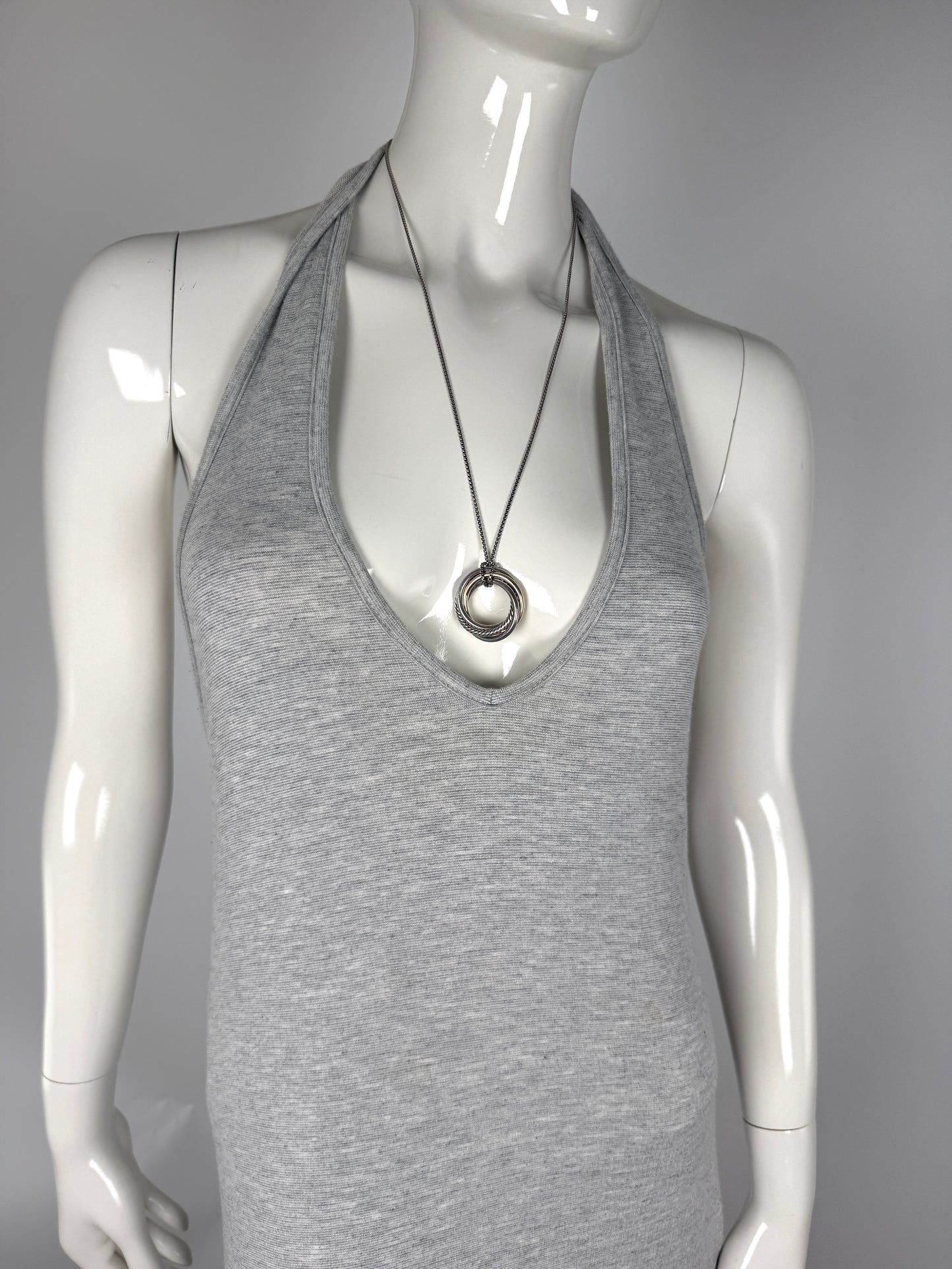 DAVID YURMAN Cable Crossover Two Tone Sterling Silver 14k Yellow Gold Pendant Adjustable Long Necklace