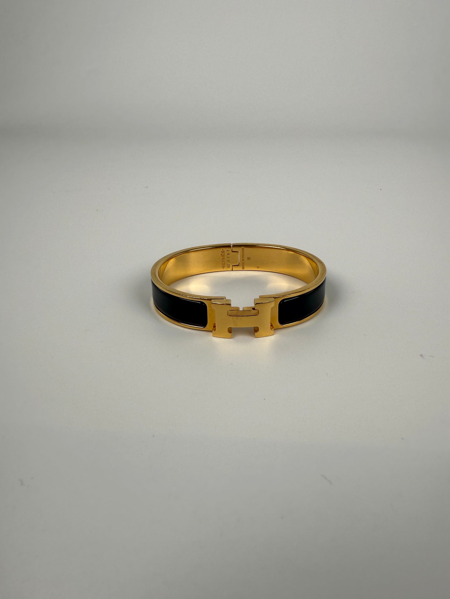 HERMES Clic Clac H Enamel Black Yellow Gold Plated Hardware PM