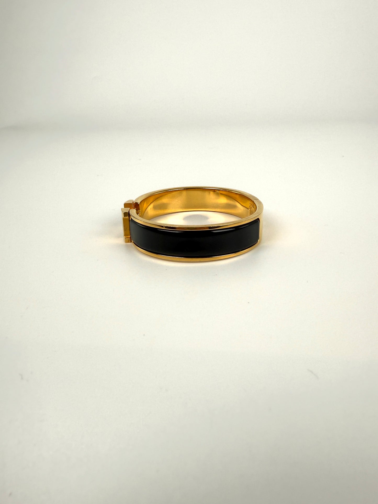 HERMES Clic Clac H Enamel Black Yellow Gold Plated Hardware PM