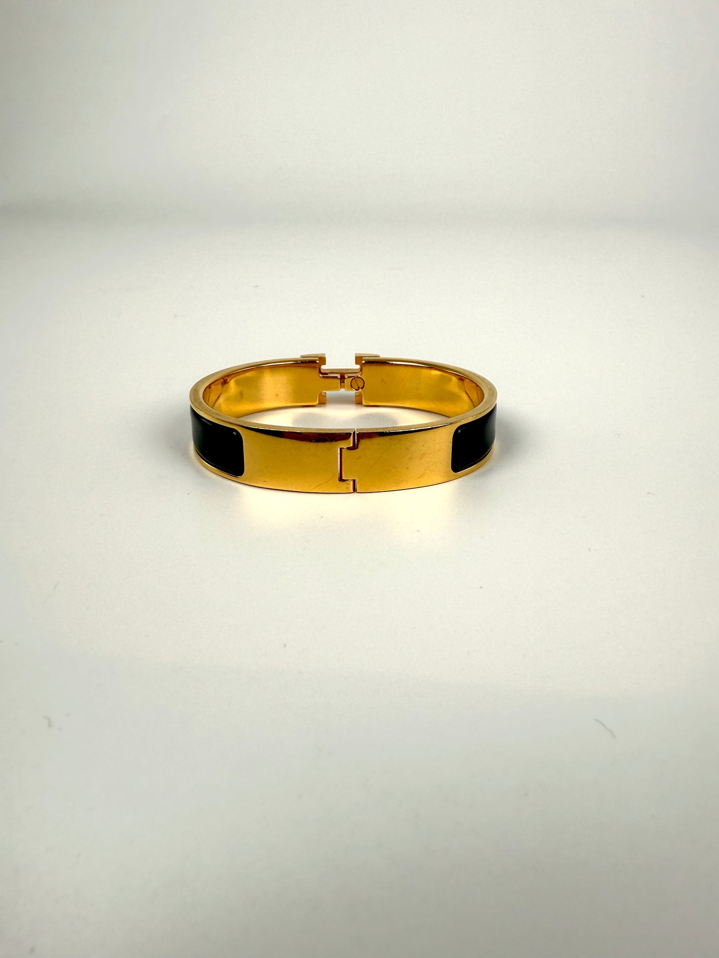 HERMES Clic Clac H Enamel Black Yellow Gold Plated Hardware PM