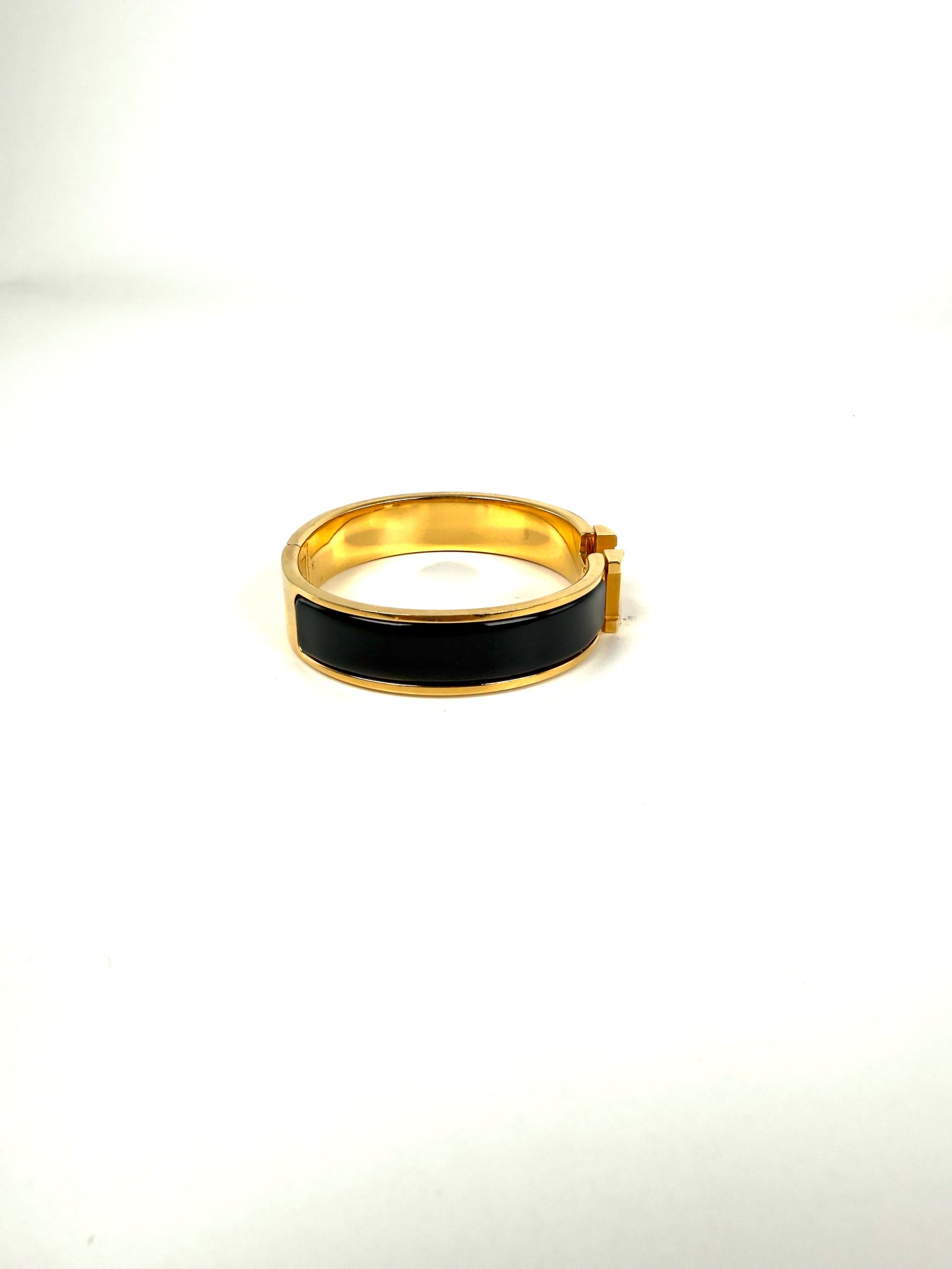 HERMES Clic Clac H Enamel Black Yellow Gold Plated Hardware PM