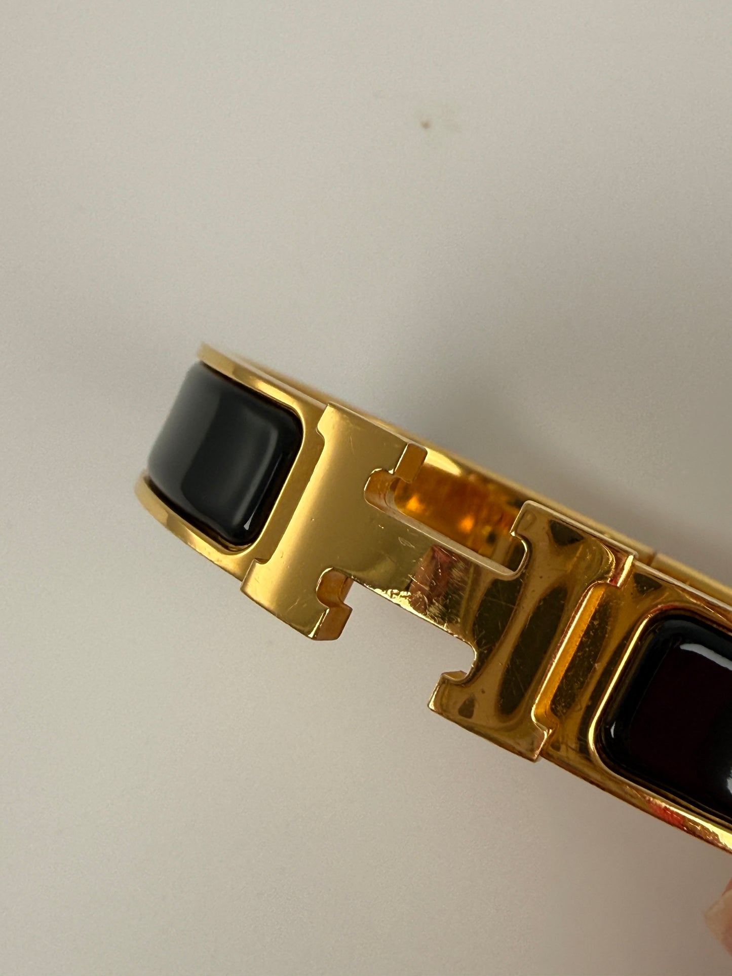 HERMES Clic Clac H Enamel Black Yellow Gold Plated Hardware PM