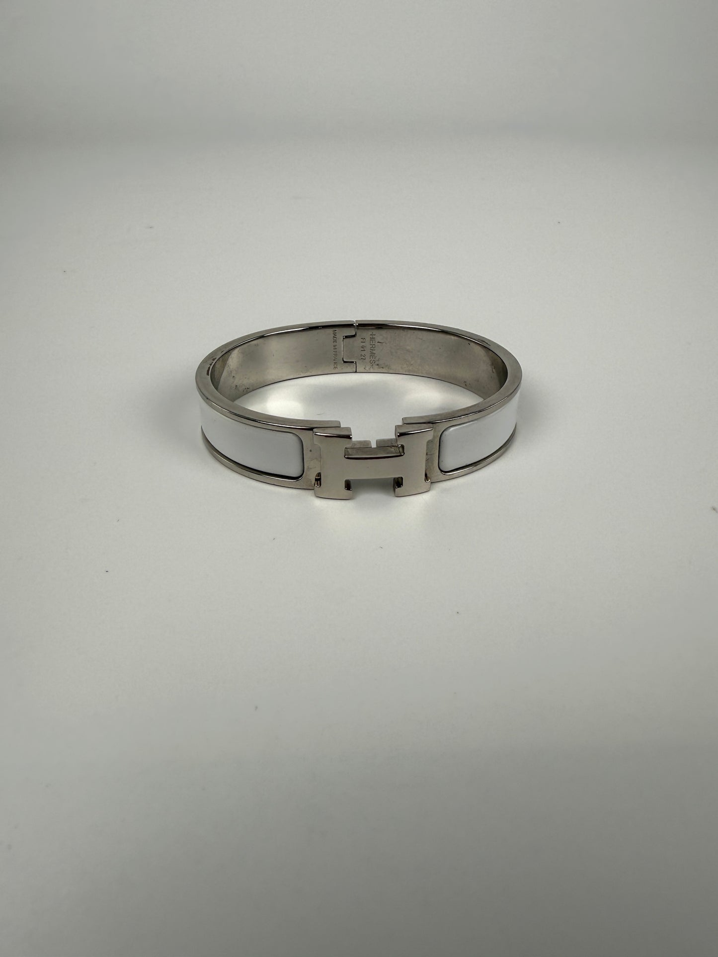HERMES Clic Clac H Enamel White Palladium Plated Hardware PM