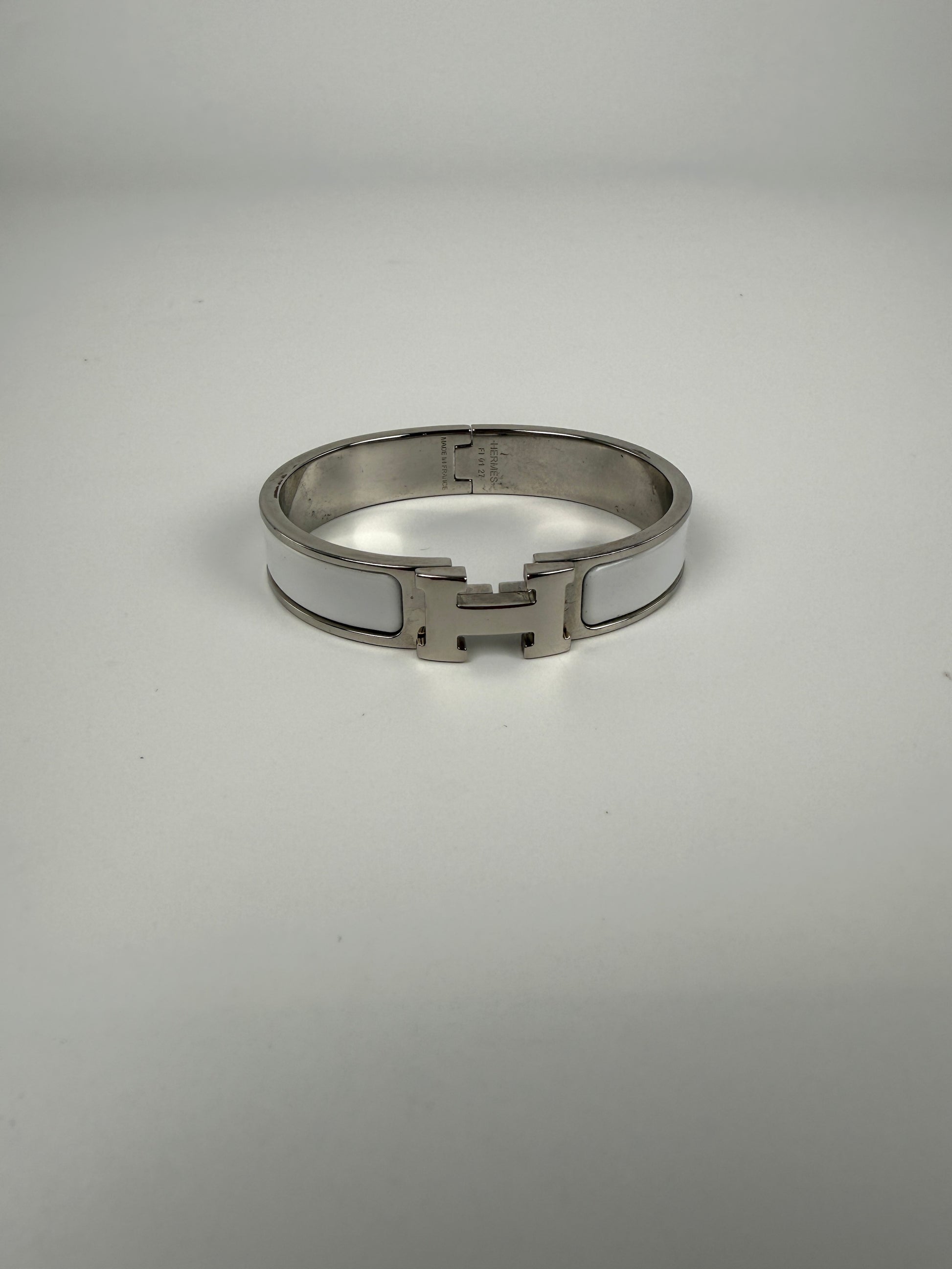 HERMES Clic Clac H Enamel White Palladium Plated Hardware PM
