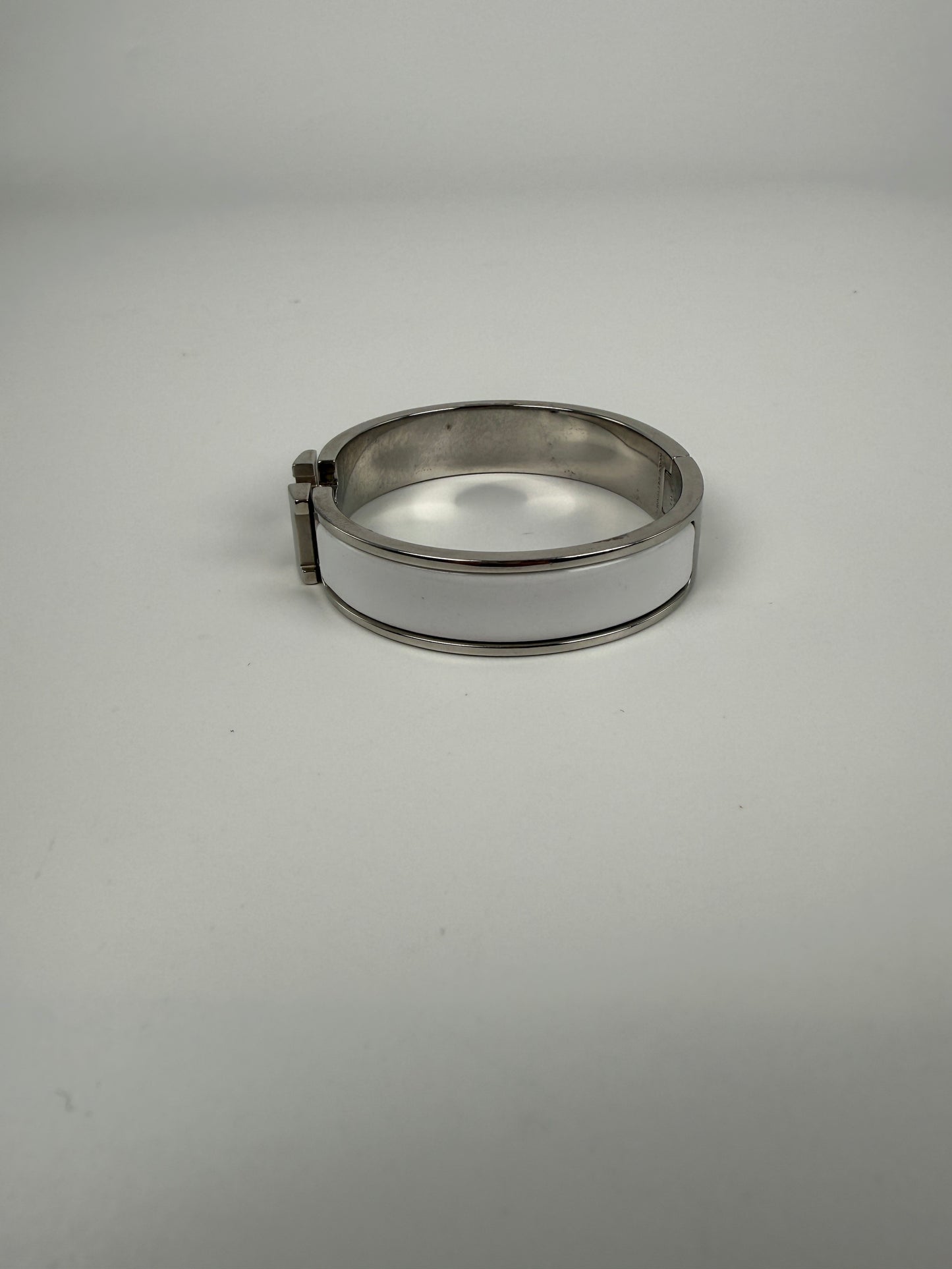 HERMES Clic Clac H Enamel White Palladium Plated Hardware PM