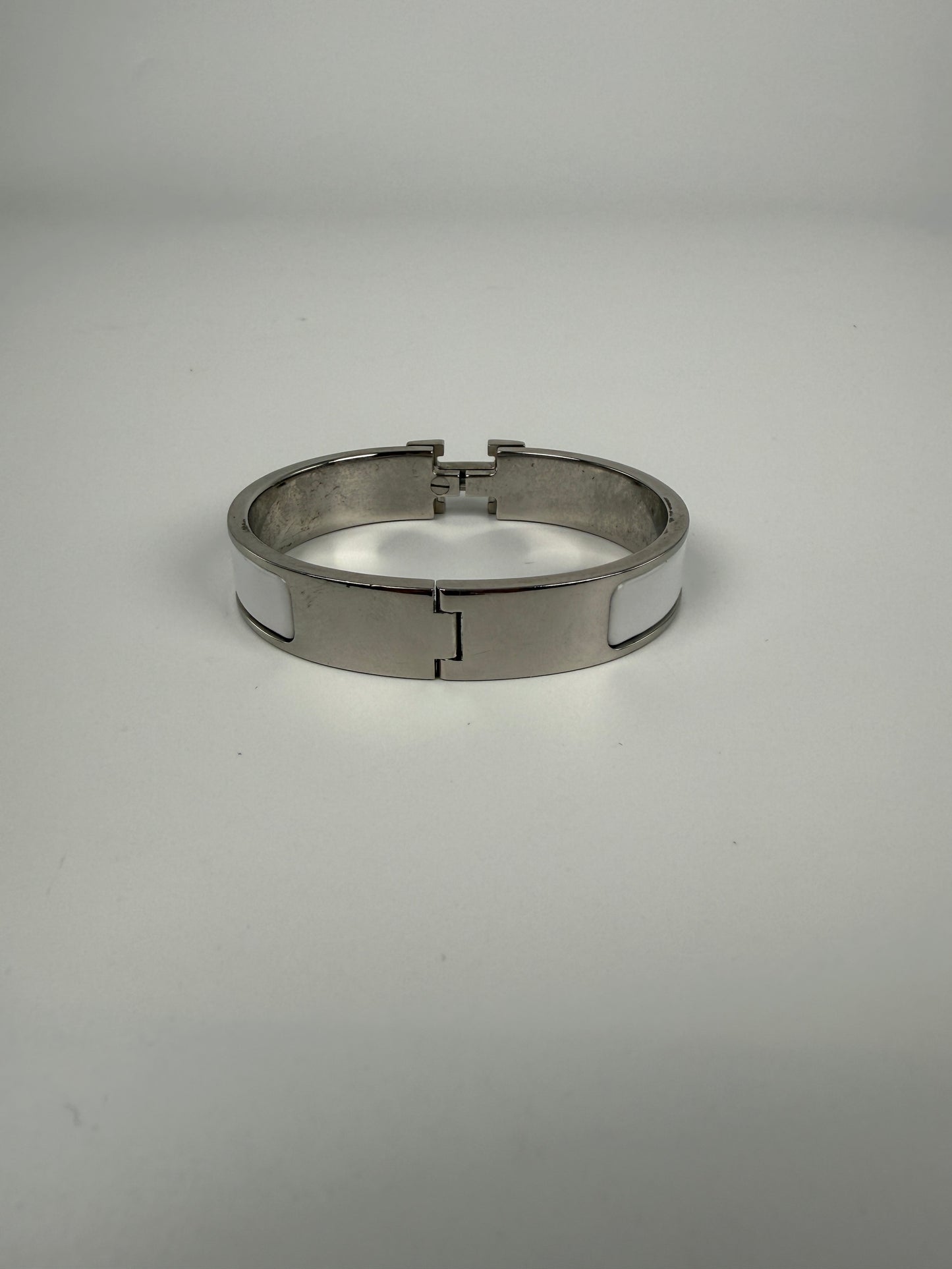 HERMES Clic Clac H Enamel White Palladium Plated Hardware PM