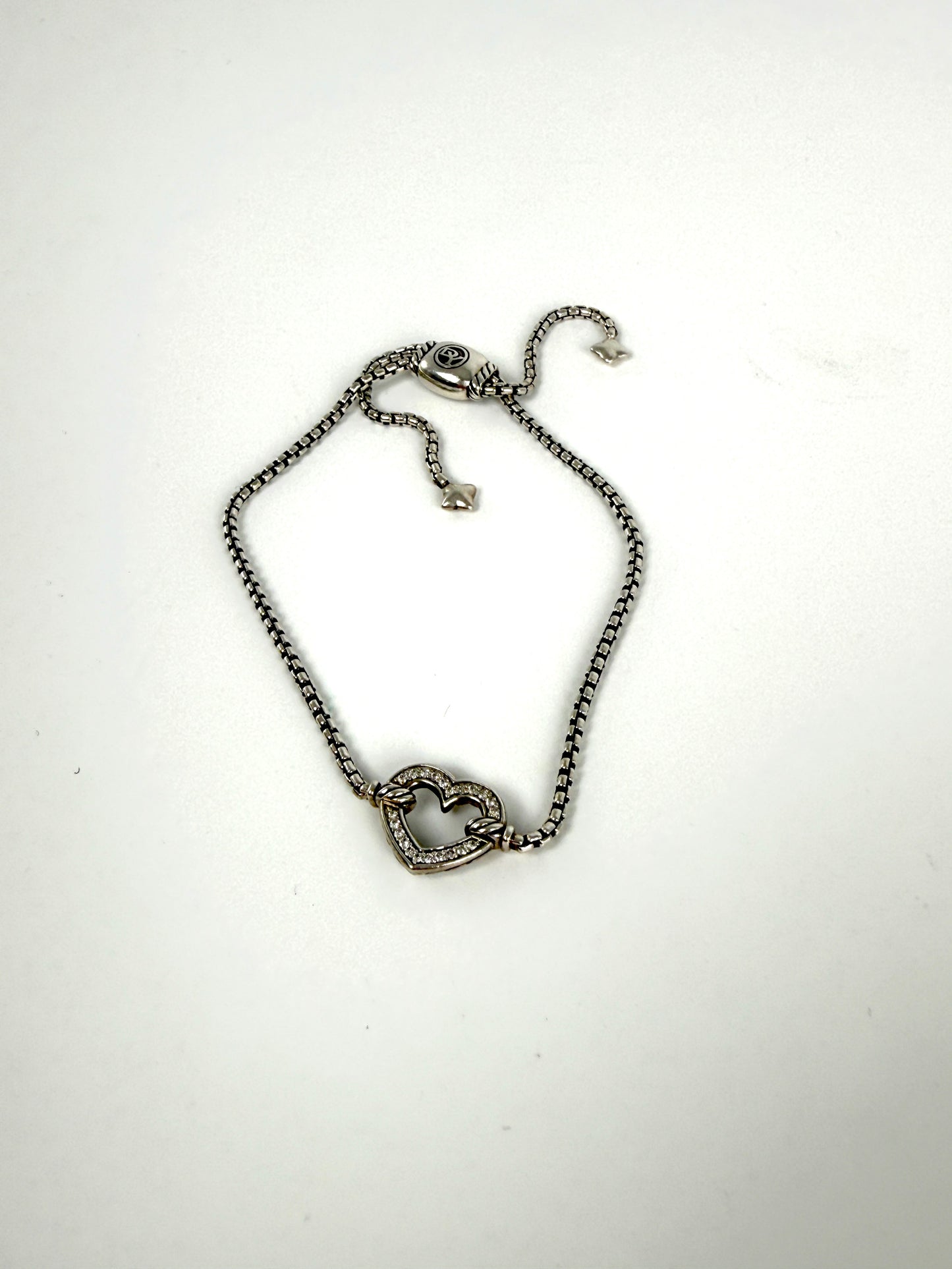 DAVID YURMAN Open Heart Cable Collectibles Station Diamond Sterling Silver Chain Adjustable Bracelet