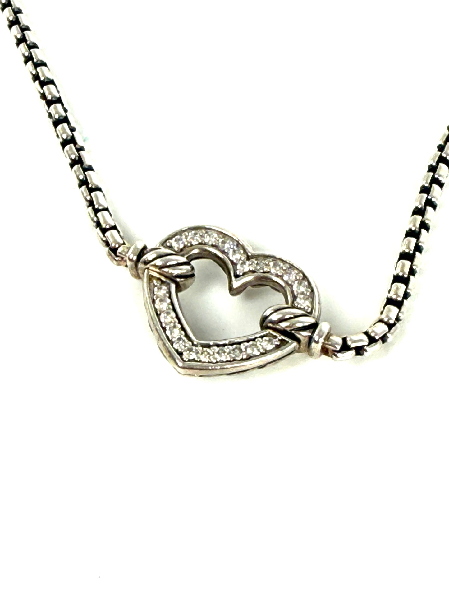 DAVID YURMAN Open Heart Cable Collectibles Station Diamond Sterling Silver Chain Adjustable Bracelet