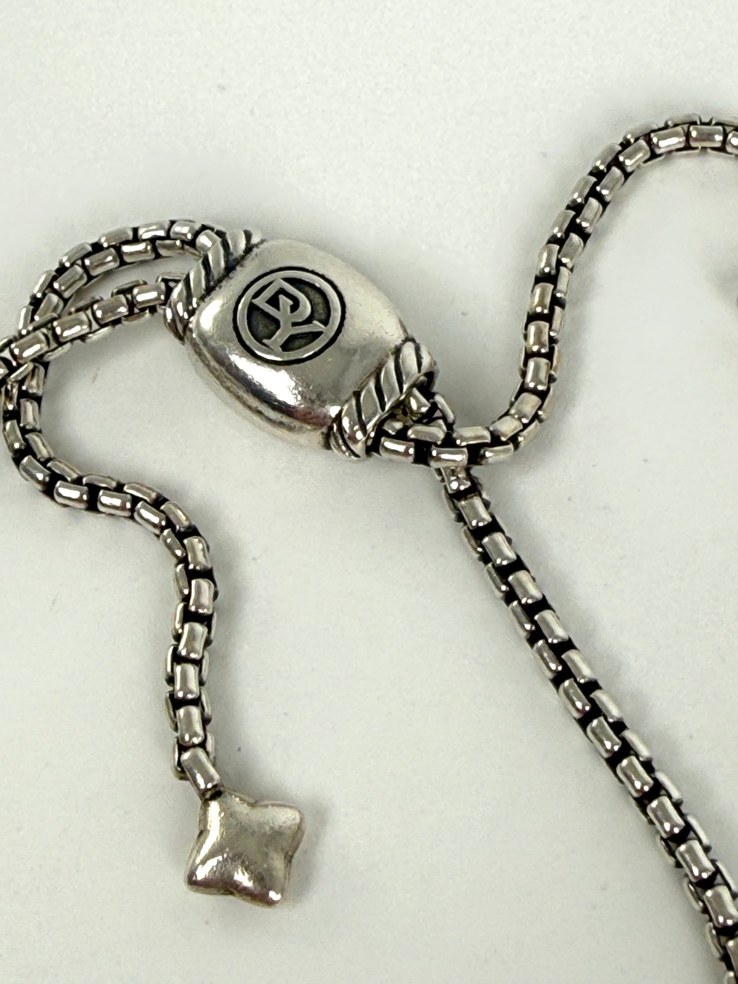 DAVID YURMAN Open Heart Cable Collectibles Station Diamond Sterling Silver Chain Adjustable Bracelet
