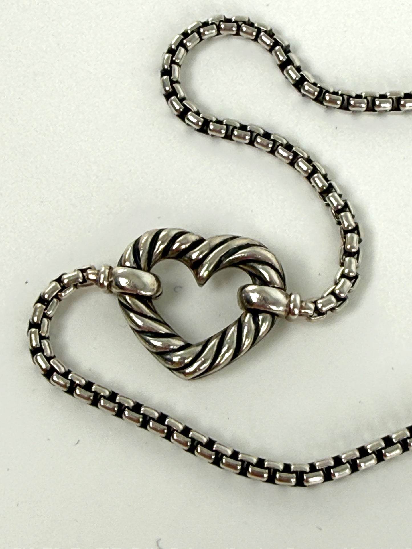 DAVID YURMAN Open Heart Cable Collectibles Station Diamond Sterling Silver Chain Adjustable Bracelet