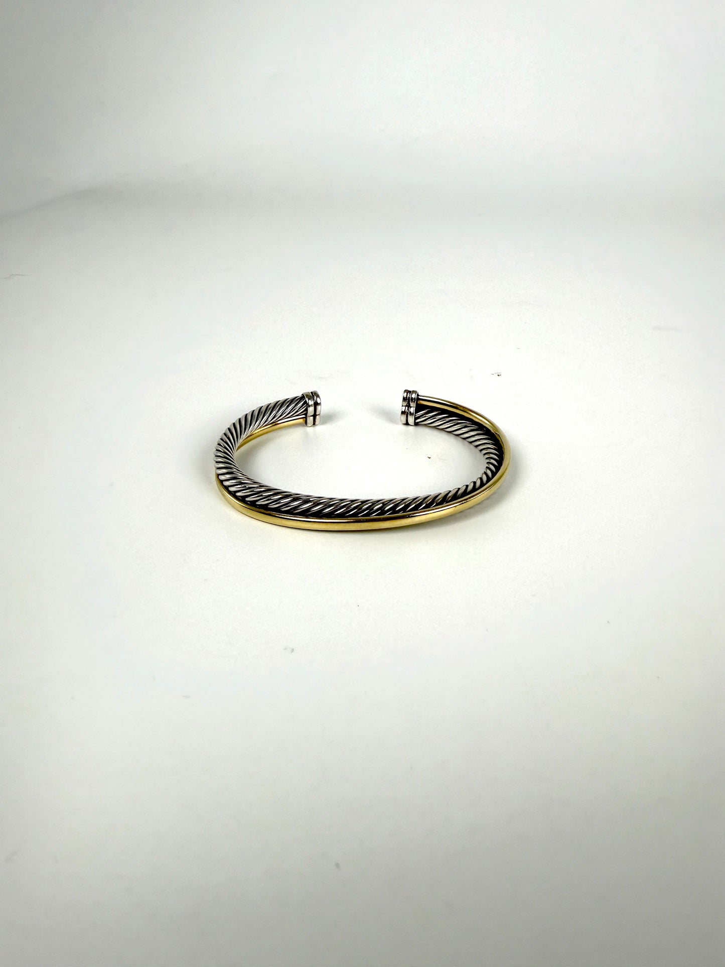 DAVID YURMAN Cable Crossover Two Tone Two Row Sterling Silver 18k Yellow Gold Cuff Bracelet S