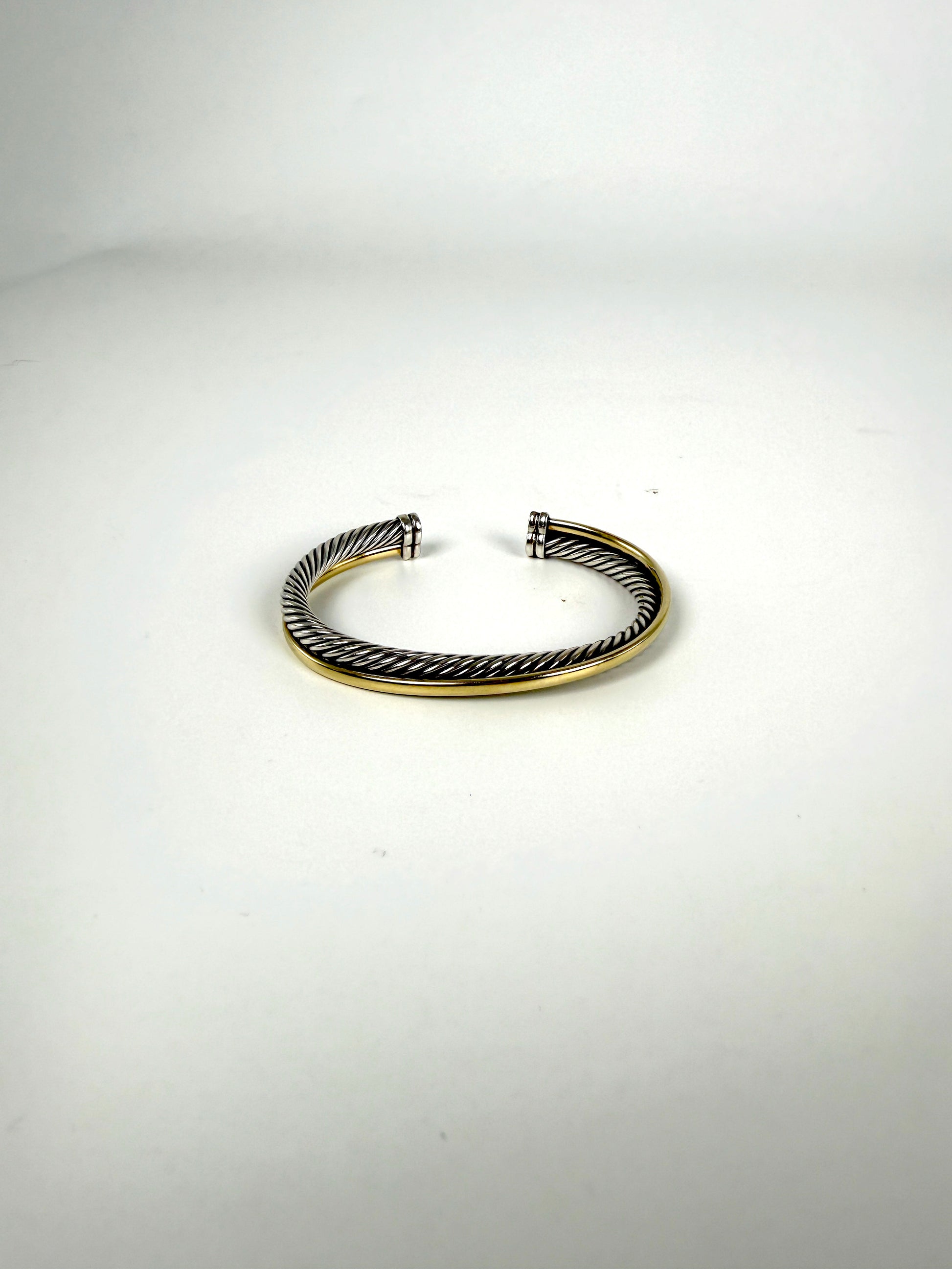 DAVID YURMAN Cable Crossover Two Tone Two Row Sterling Silver 18k Yellow Gold Cuff Bracelet S