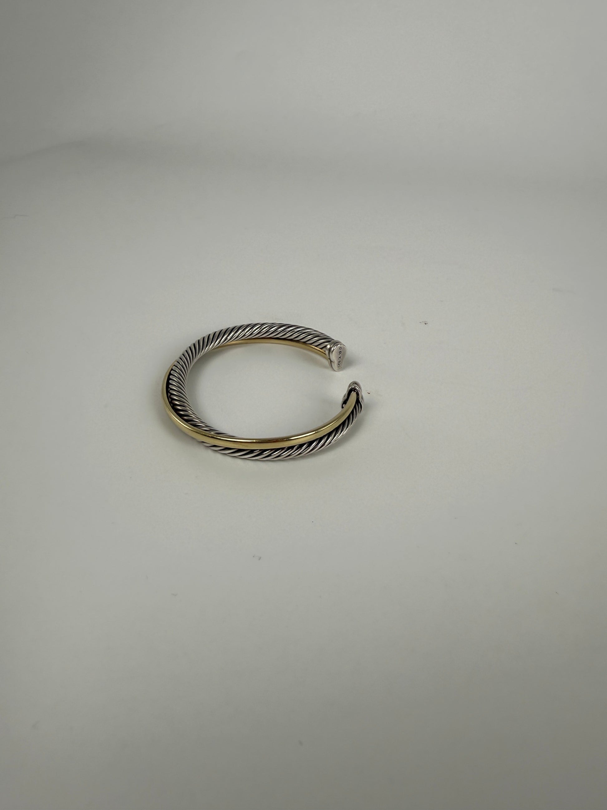 DAVID YURMAN Cable Crossover Two Tone Two Row Sterling Silver 18k Yellow Gold Cuff Bracelet S