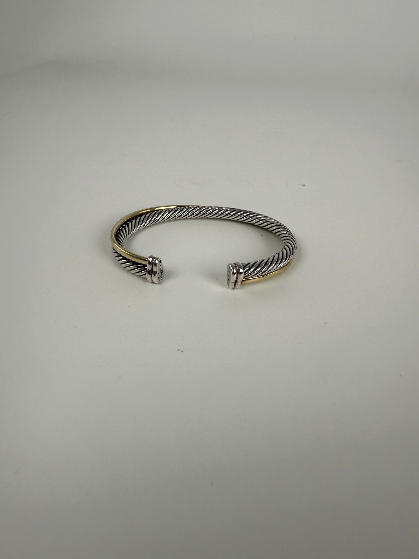 DAVID YURMAN Cable Crossover Two Tone Two Row Sterling Silver 18k Yellow Gold Cuff Bracelet S