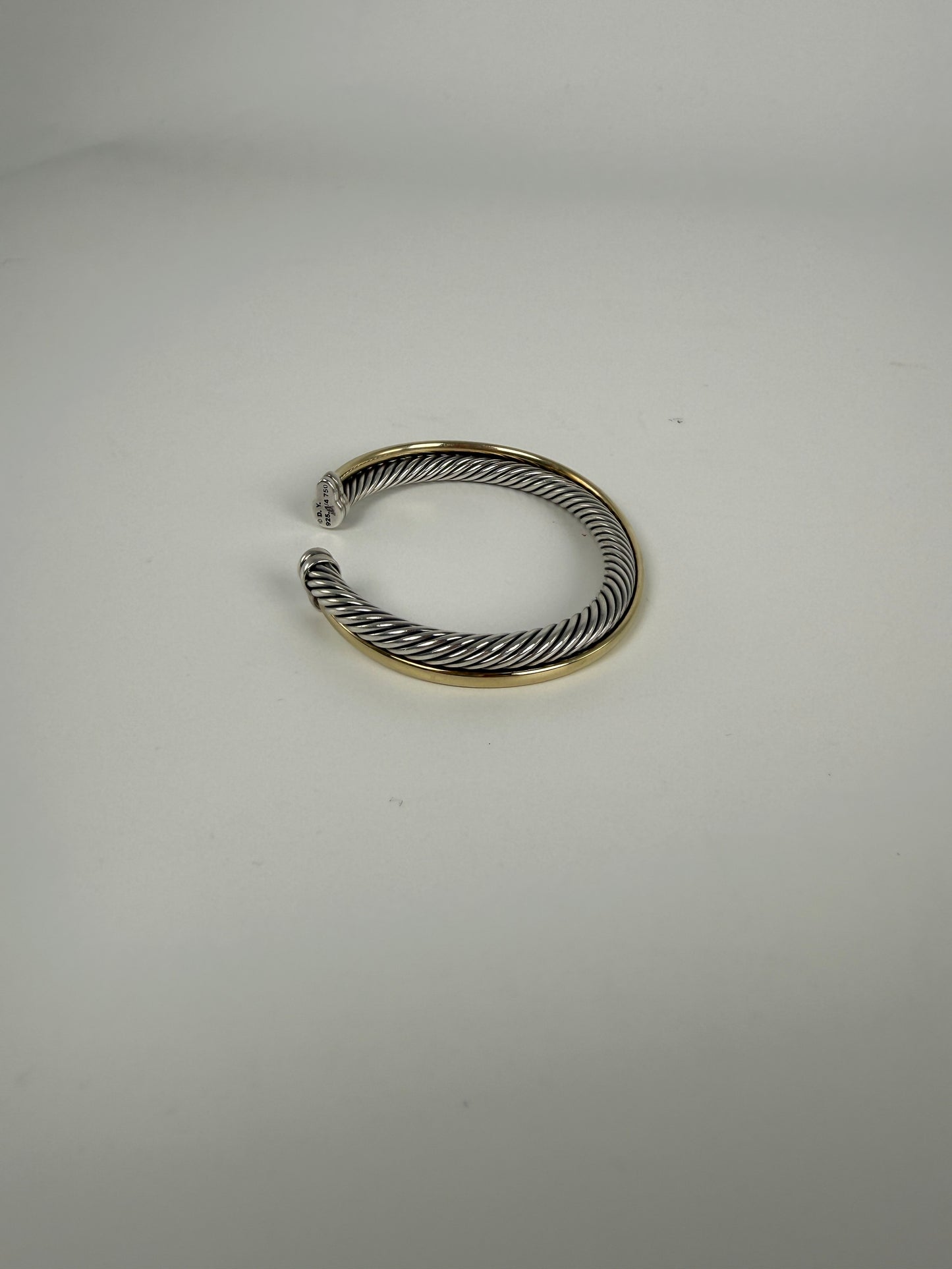 DAVID YURMAN Cable Crossover Two Tone Two Row Sterling Silver 18k Yellow Gold Cuff Bracelet S